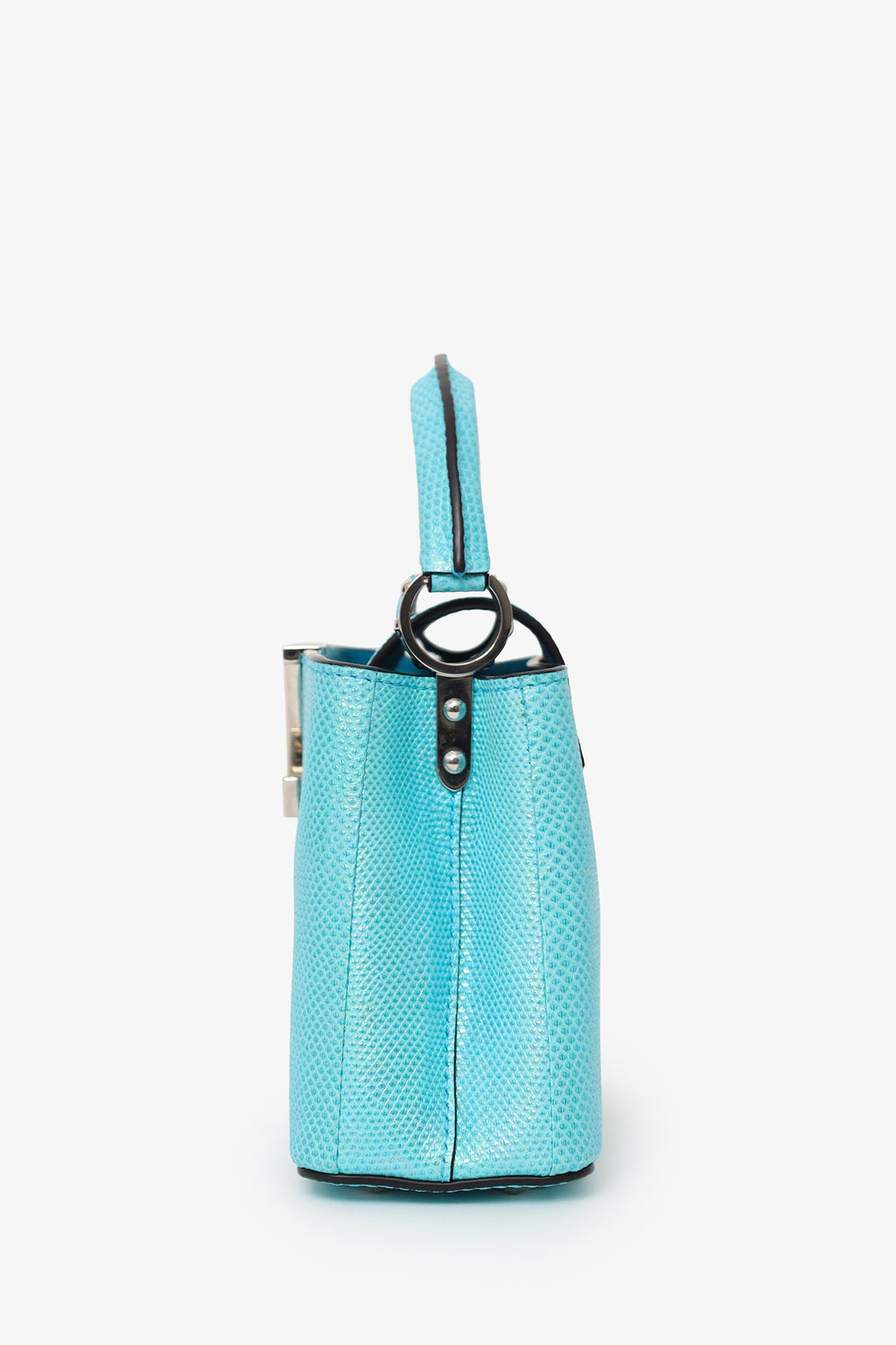 Louis Vuitton Blue Metallic Python Leather Mini Capucines with Strap
