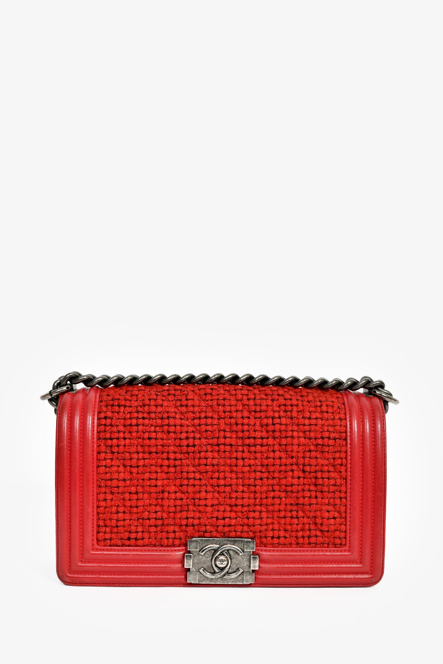 Pre-Chanel™ 2015-16 Red Leather/Tweed Medium Boy Bag