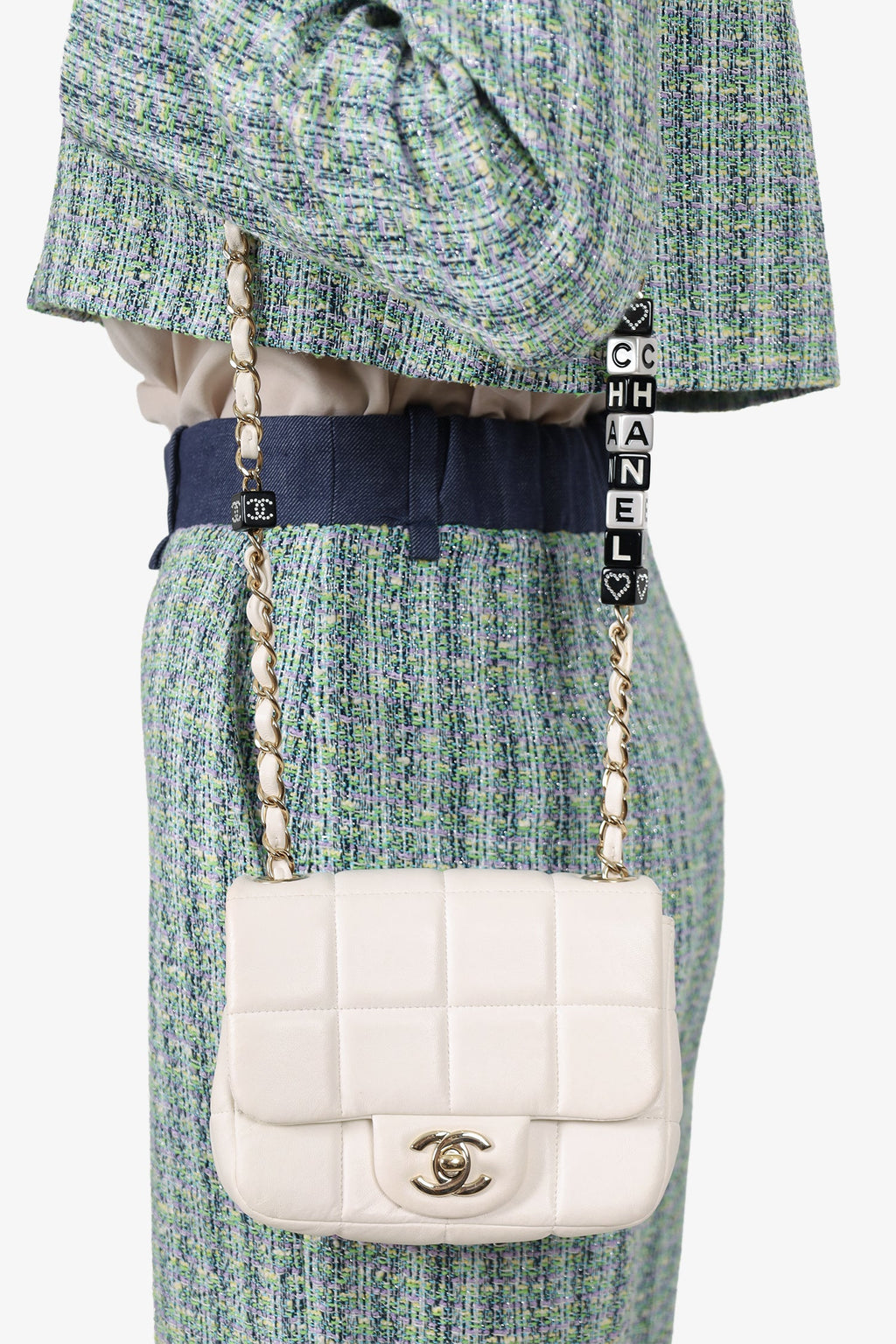 Chanel™ 2023 White Quilted Lambskin Resin Crystal Monacoco Mini Square Flap Bag