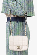 Chanel™ 2023 White Quilted Lambskin Resin Crystal Monacoco Mini Square Flap Bag