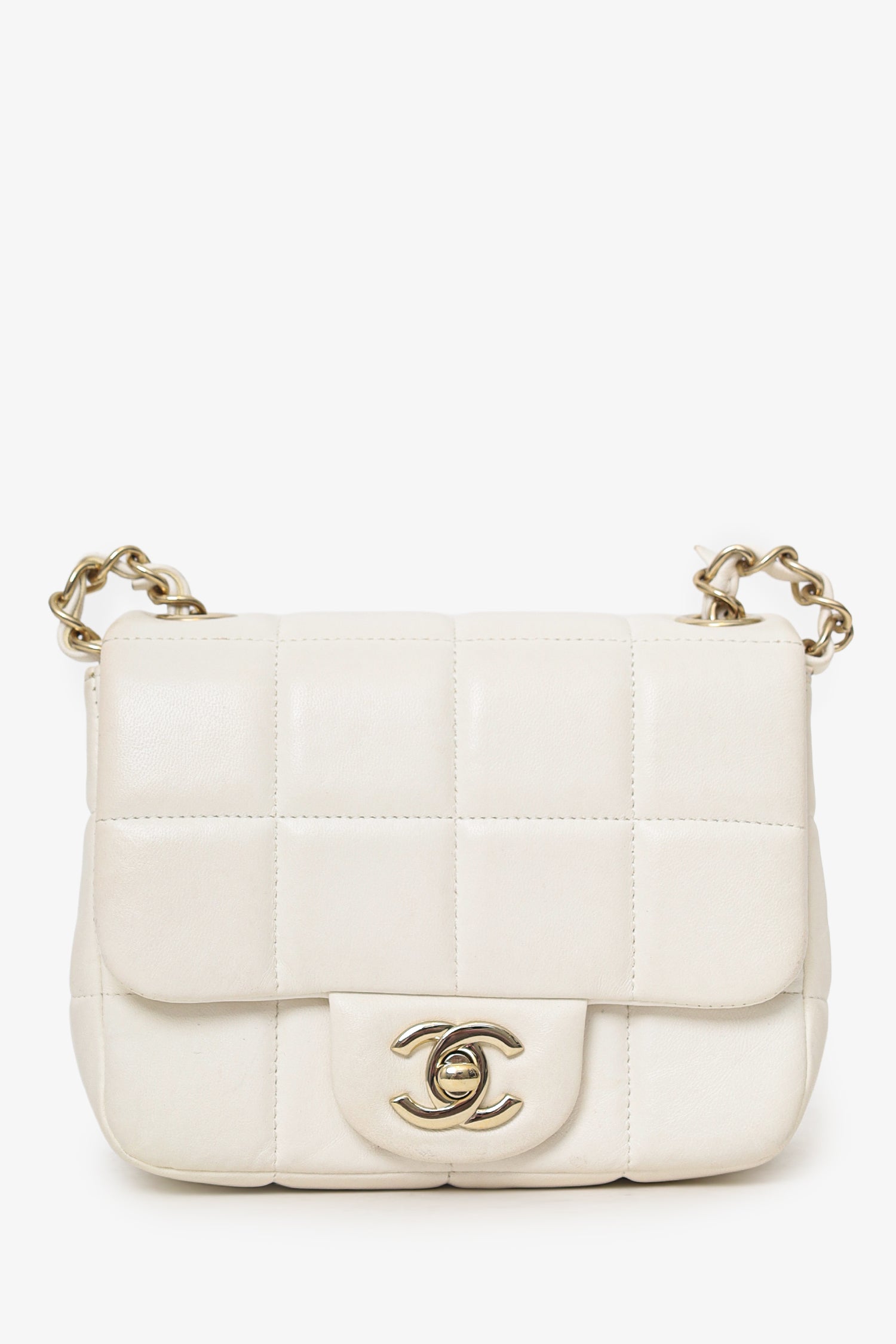 Chanel™ 2023 White Quilted Lambskin Resin Crystal Monacoco Mini Square Flap Bag