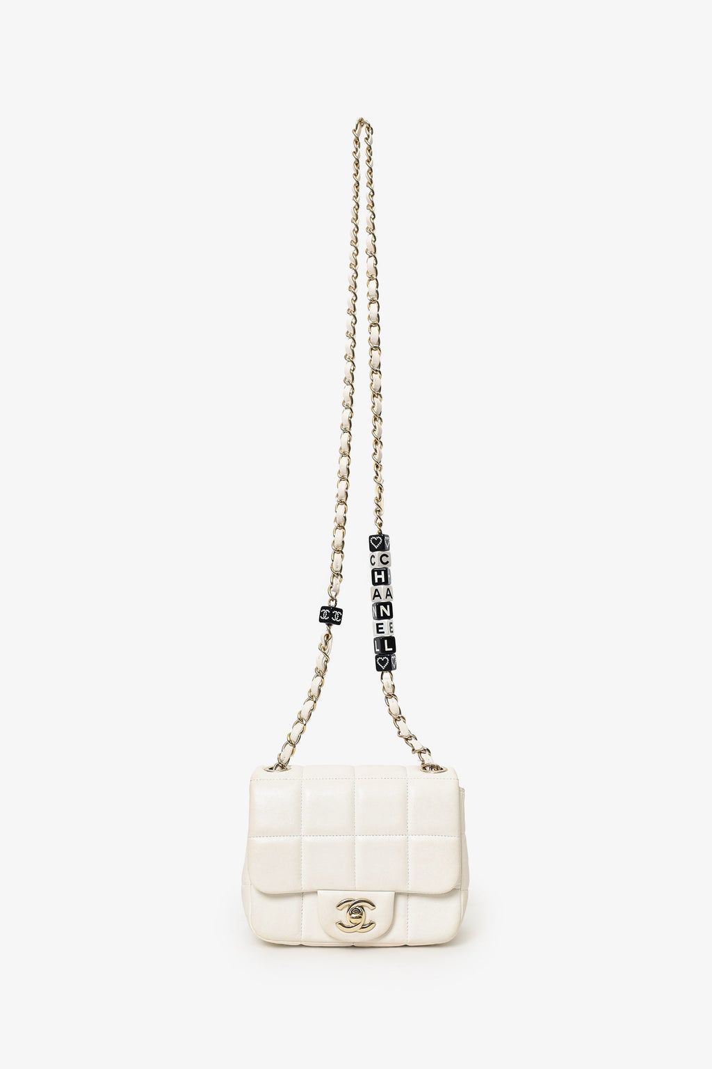 Chanel™ 2023 White Quilted Lambskin Resin Crystal Monacoco Mini Square Flap Bag