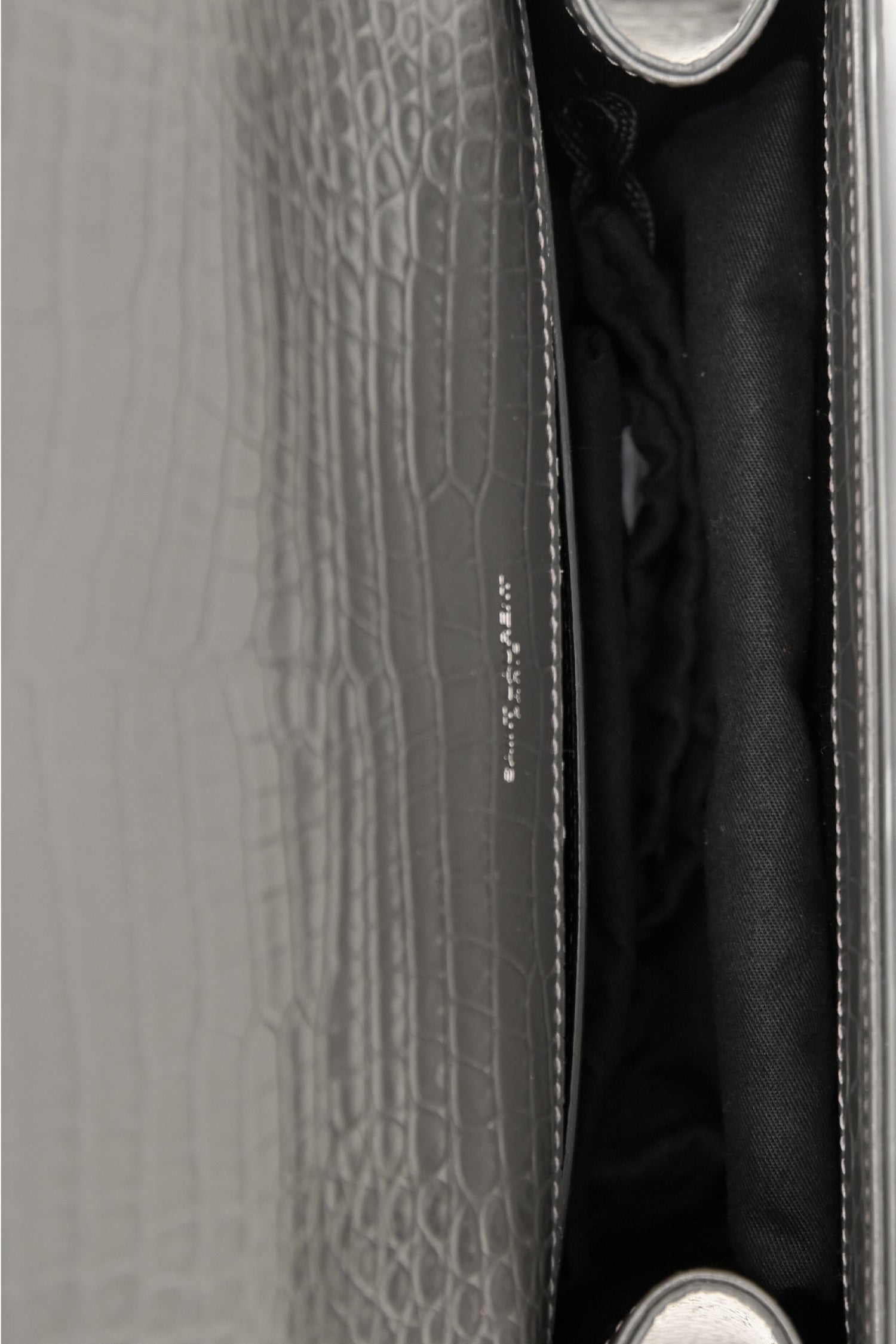 Saint Laurent Grey Croc Embossed Medium 'Kate' Shoulder Bag