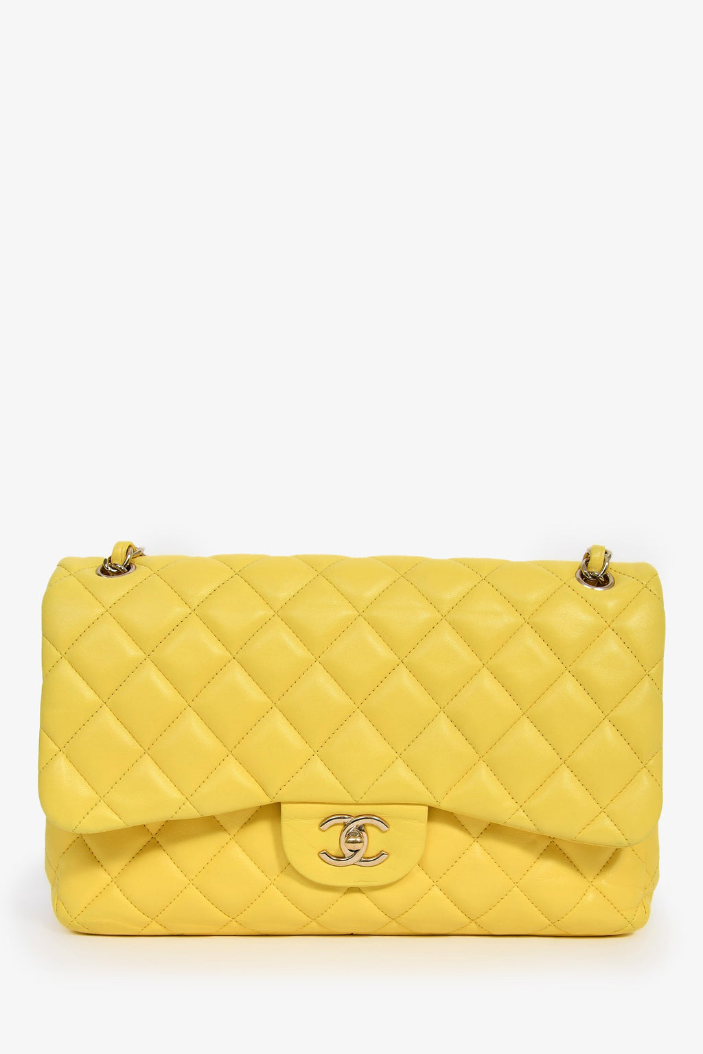 Chanel™ 2011-12 Yellow Lambskin Yellow Jumbo Double Flap Shoulder Bag