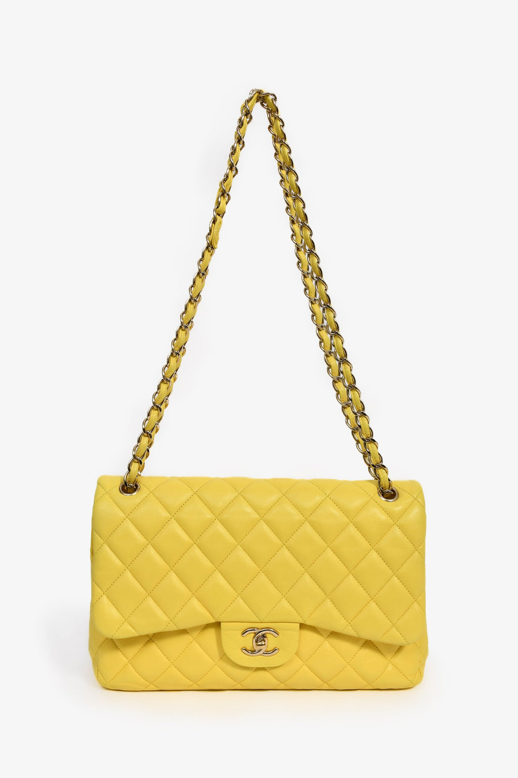 Chanel™ 2011-12 Yellow Lambskin Yellow Jumbo Double Flap Shoulder Bag