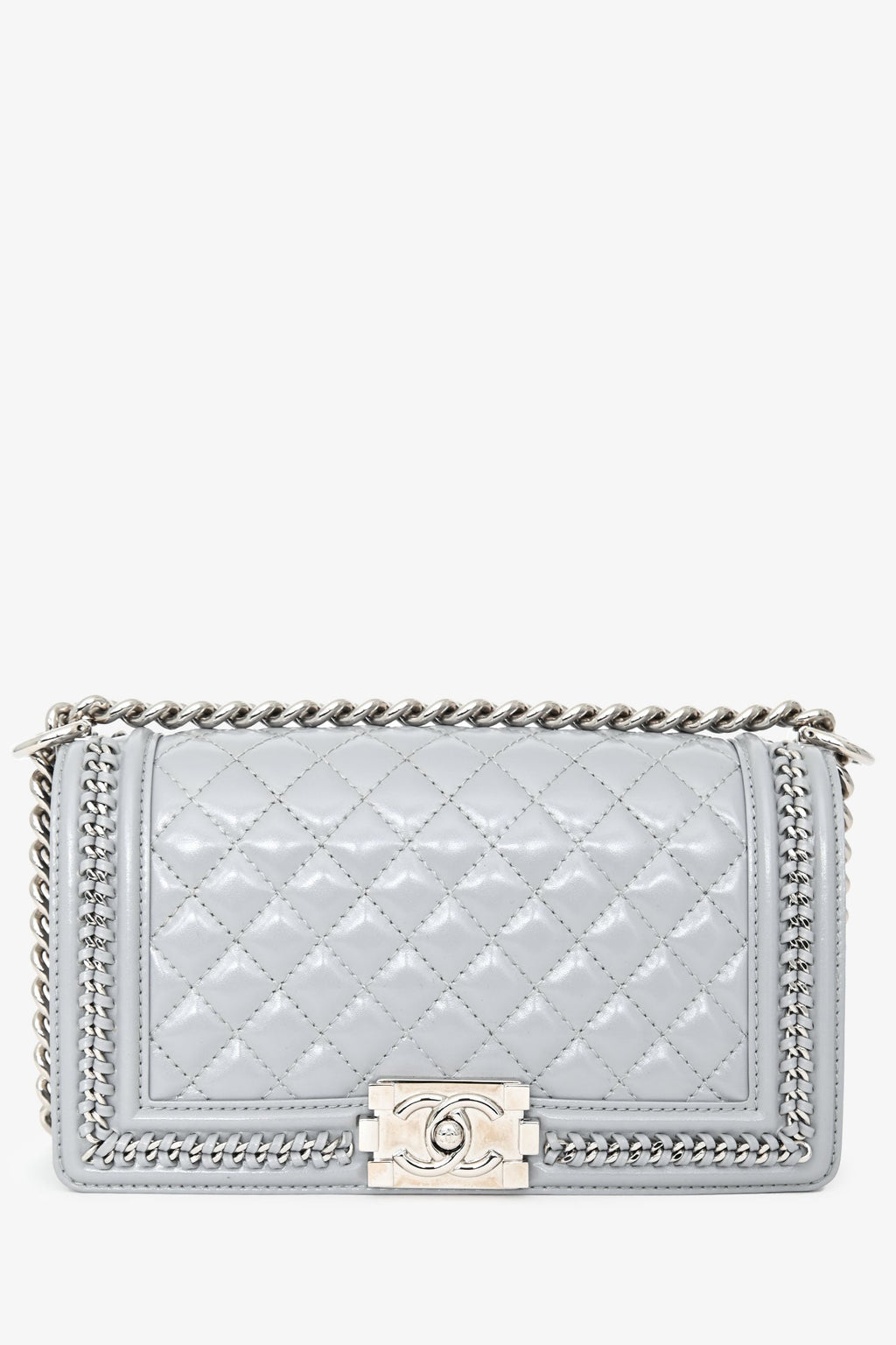 Chanel™ 2019-2020 Grey Leather Quilted Medium Boy Bag SHW