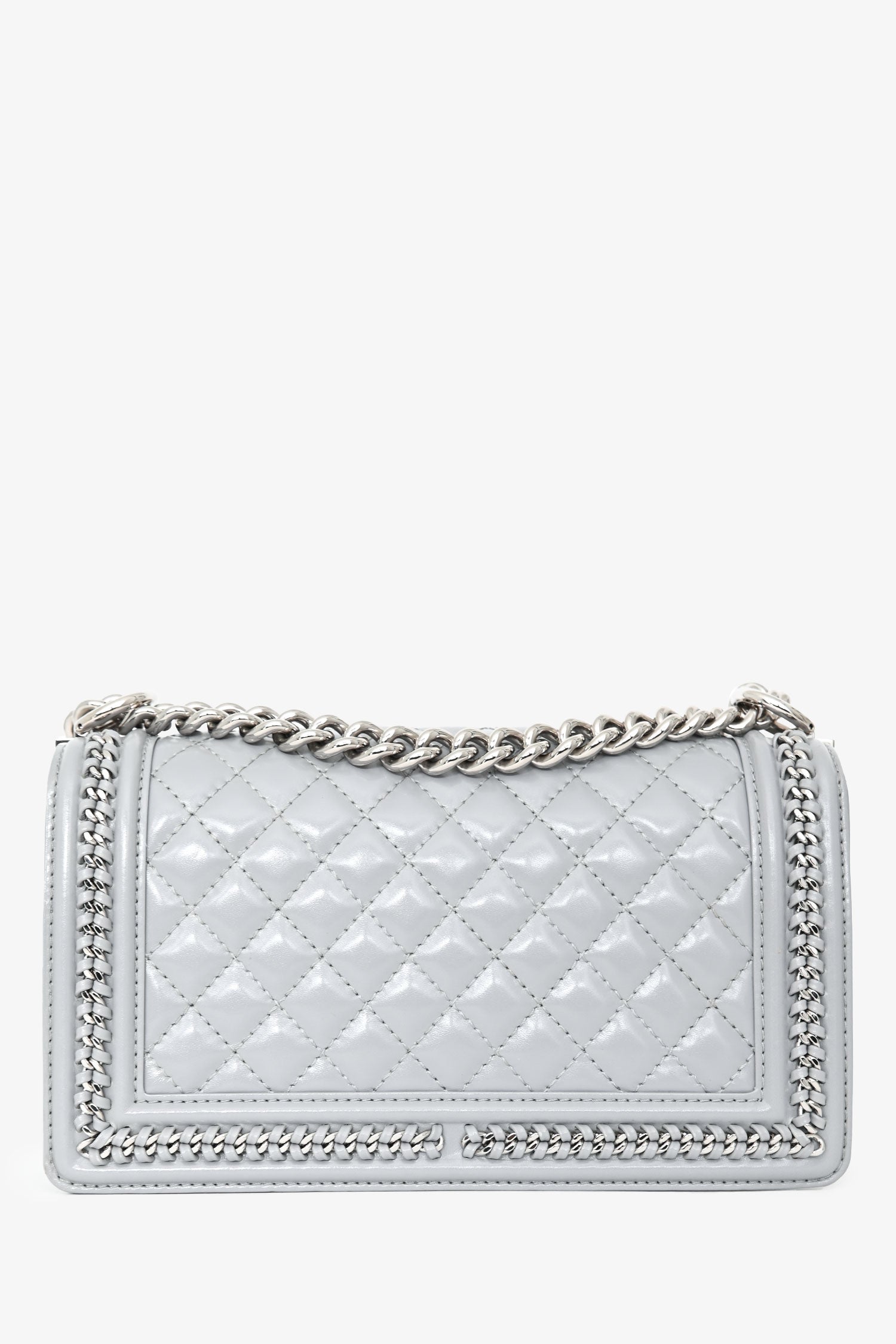 Chanel™ 2019-2020 Grey Leather Quilted Medium Boy Bag SHW