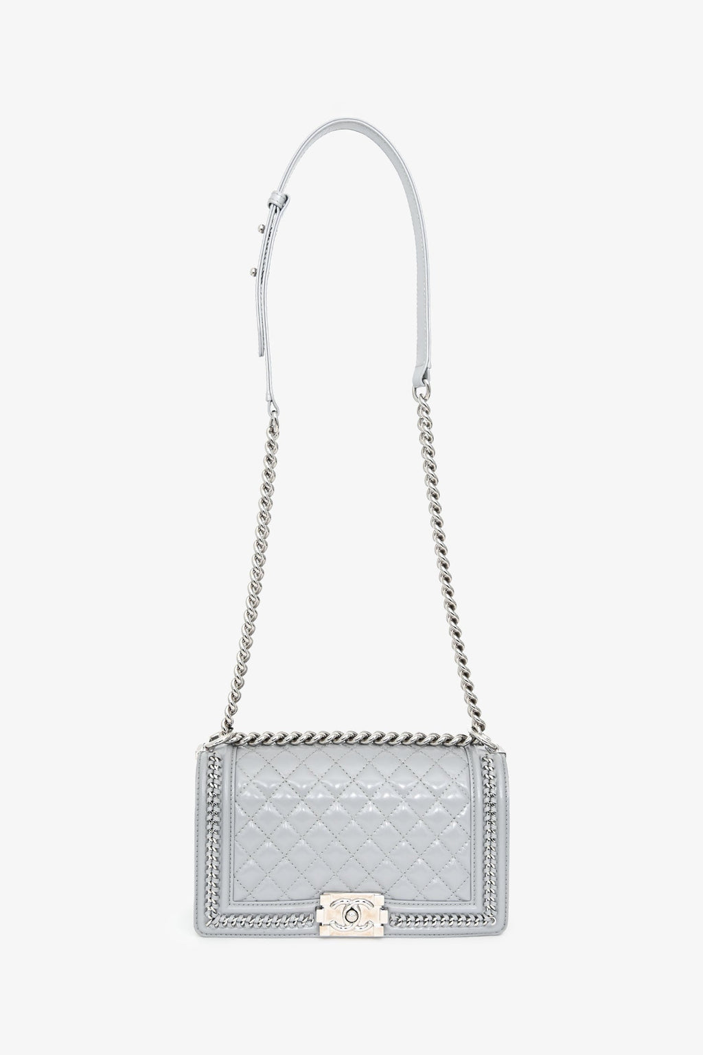 Chanel™ 2019-2020 Grey Leather Quilted Medium Boy Bag SHW