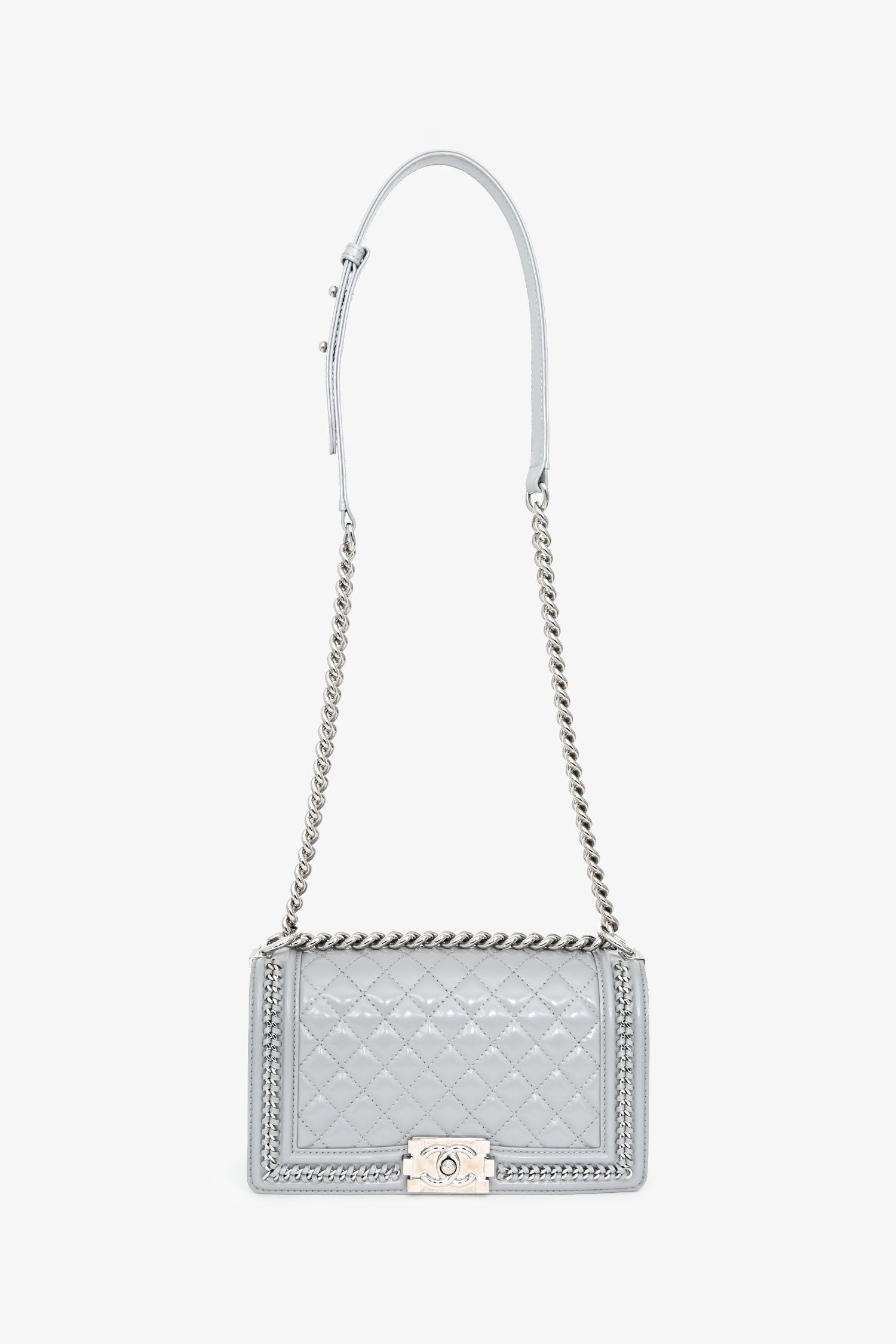 Chanel™ 2019-2020 Grey Leather Quilted Medium Boy Bag SHW