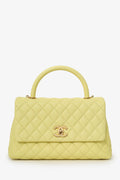Chanel™ 2017-18 Yellow Caviar Leather Medium 'Coco' Top Handle With Strap