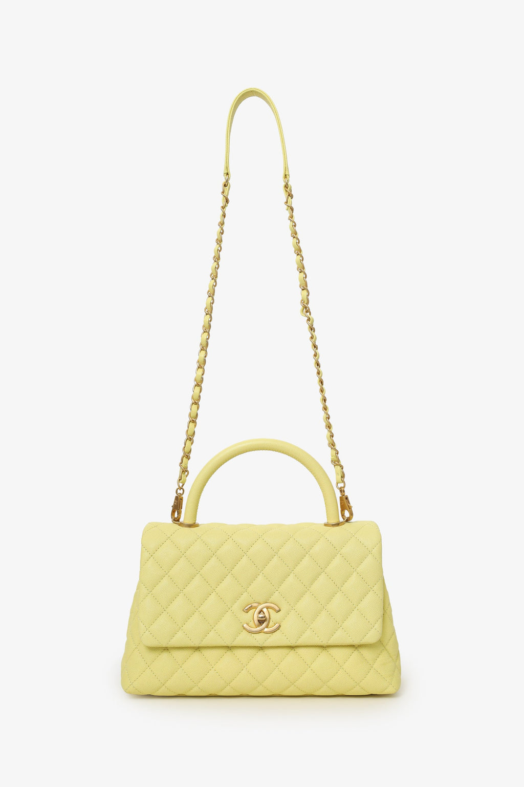 Chanel™ 2017-18 Yellow Caviar Leather Medium 'Coco' Top Handle With Strap
