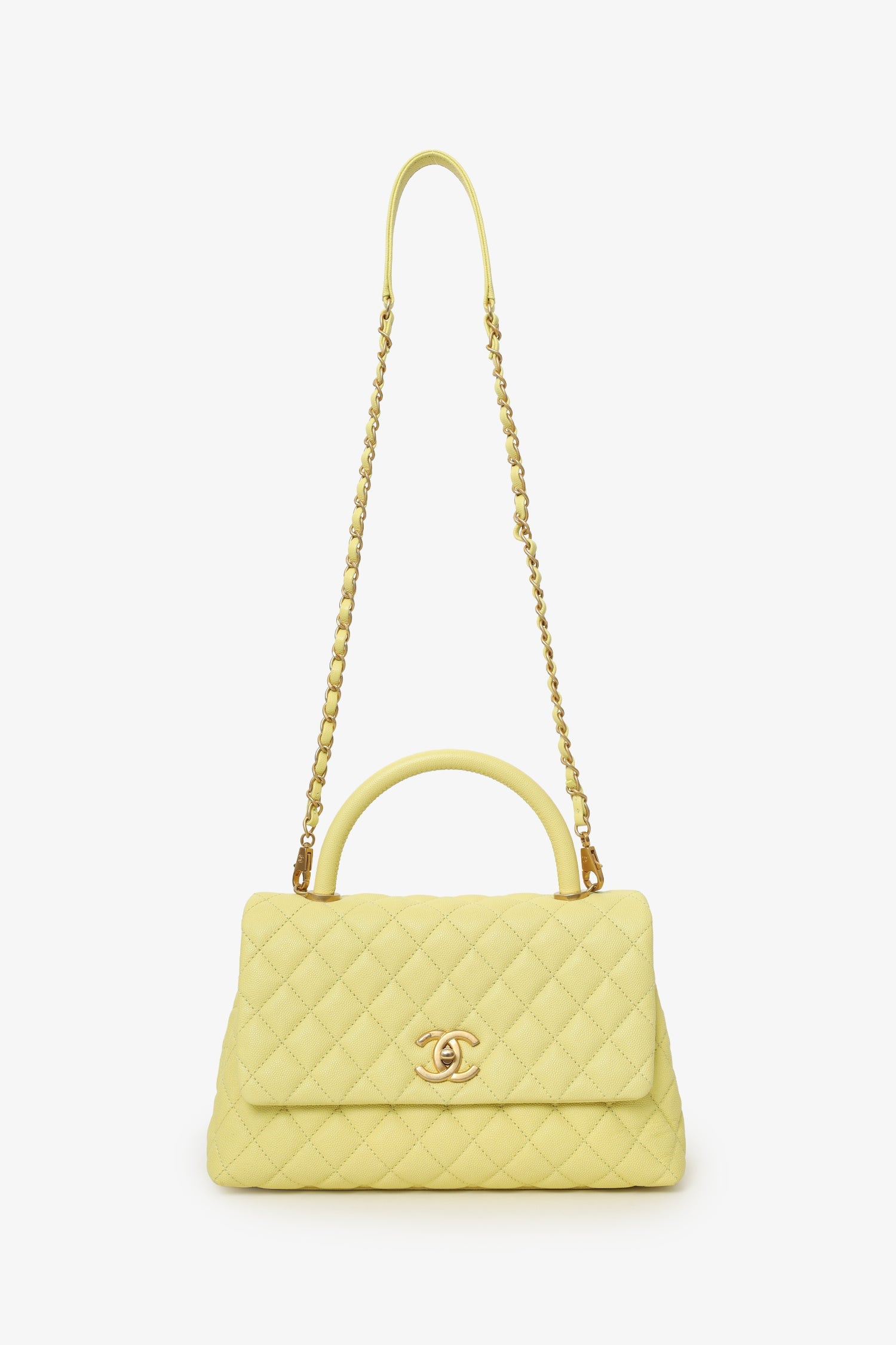 Chanel™ 2017-18 Yellow Caviar Leather Medium 'Coco' Top Handle With Strap