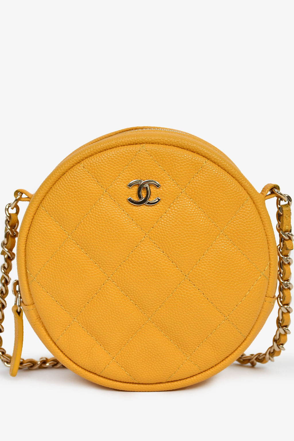 Chanel™ 2018-19 Yellow Caviar Leather Round Chain Bag