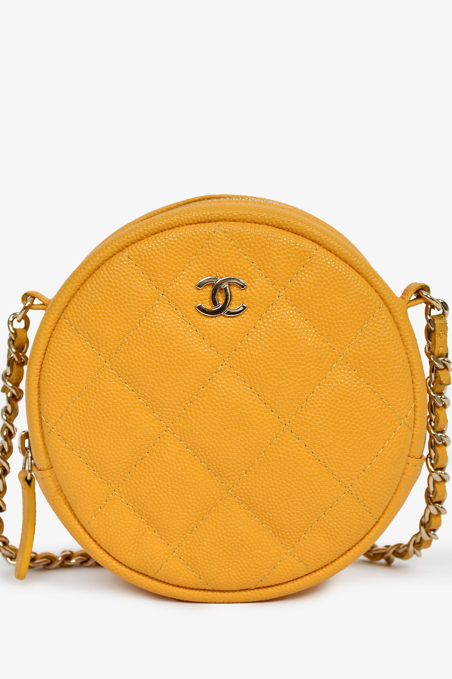 Chanel™ 2018-19 Yellow Caviar Leather Round Chain Bag