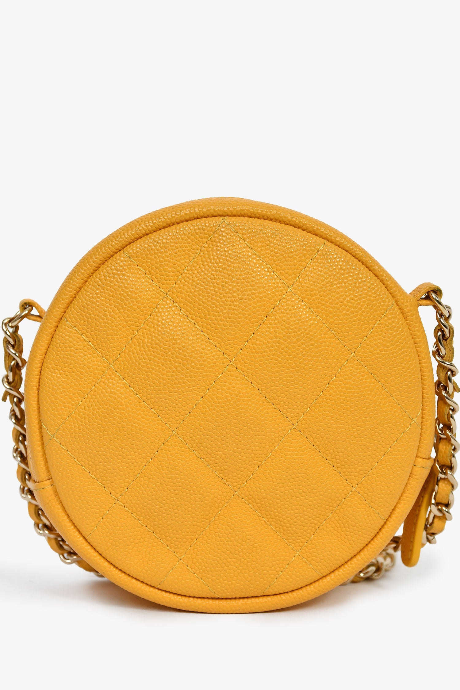 Chanel™ 2018-19 Yellow Caviar Leather Round Chain Bag