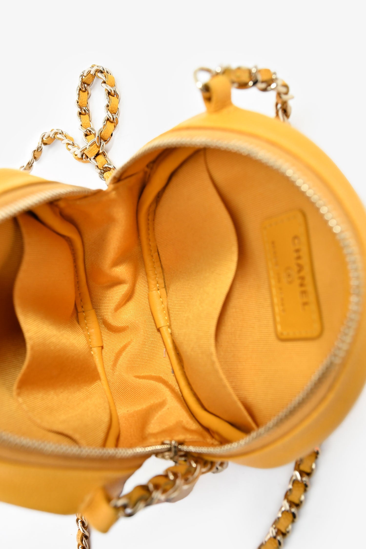 Chanel™ 2018-19 Yellow Caviar Leather Round Chain Bag