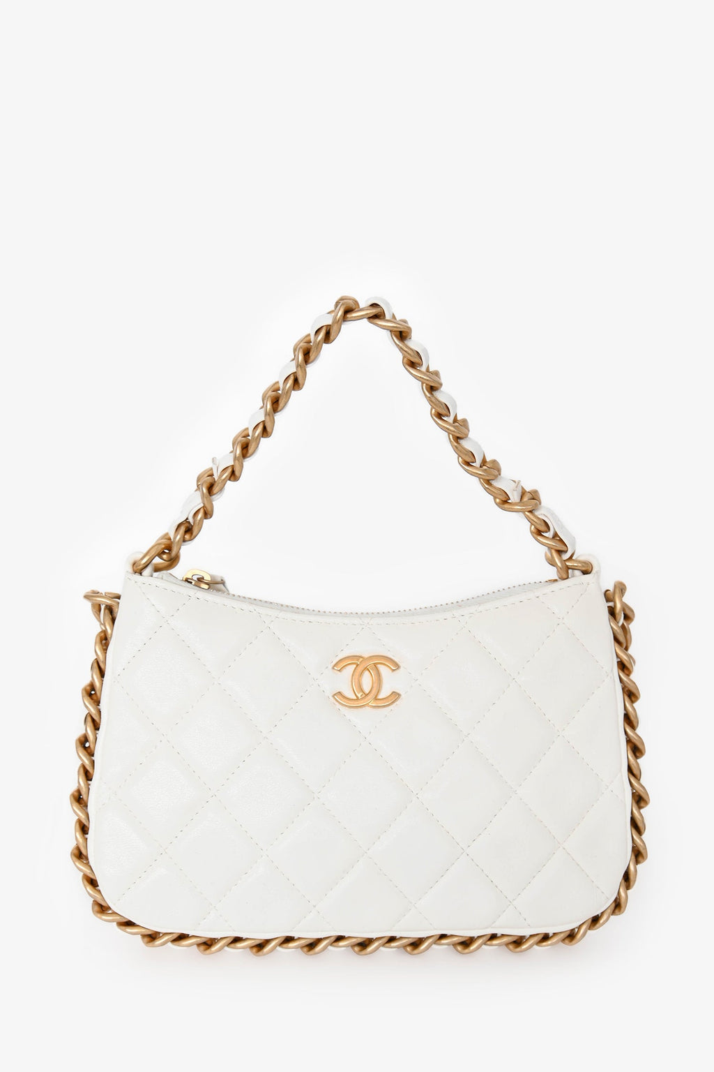 Chanel™ 2023 White Leather Mini Chain CC Round Hobo Bag GHW