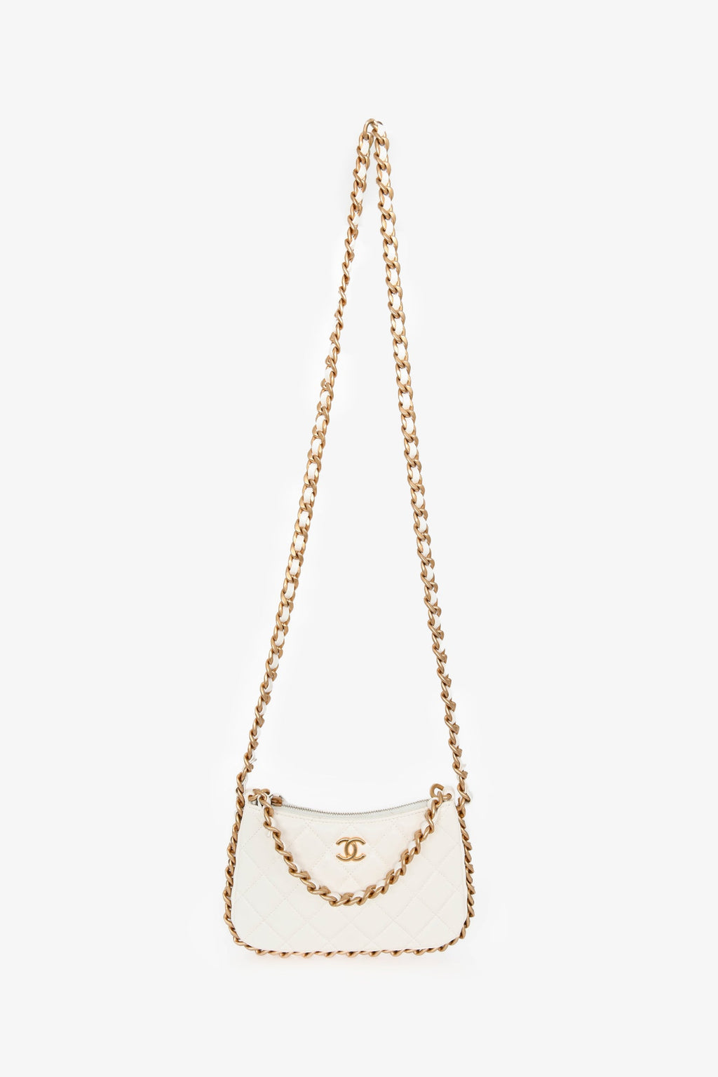 Chanel™ 2023 White Leather Mini Chain CC Round Hobo Bag GHW