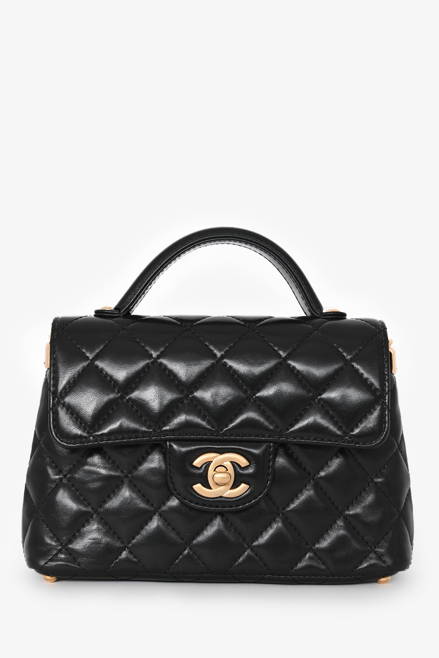 Chanel™ 2025 Black Lambskin Mini Top Handle Chain Bag