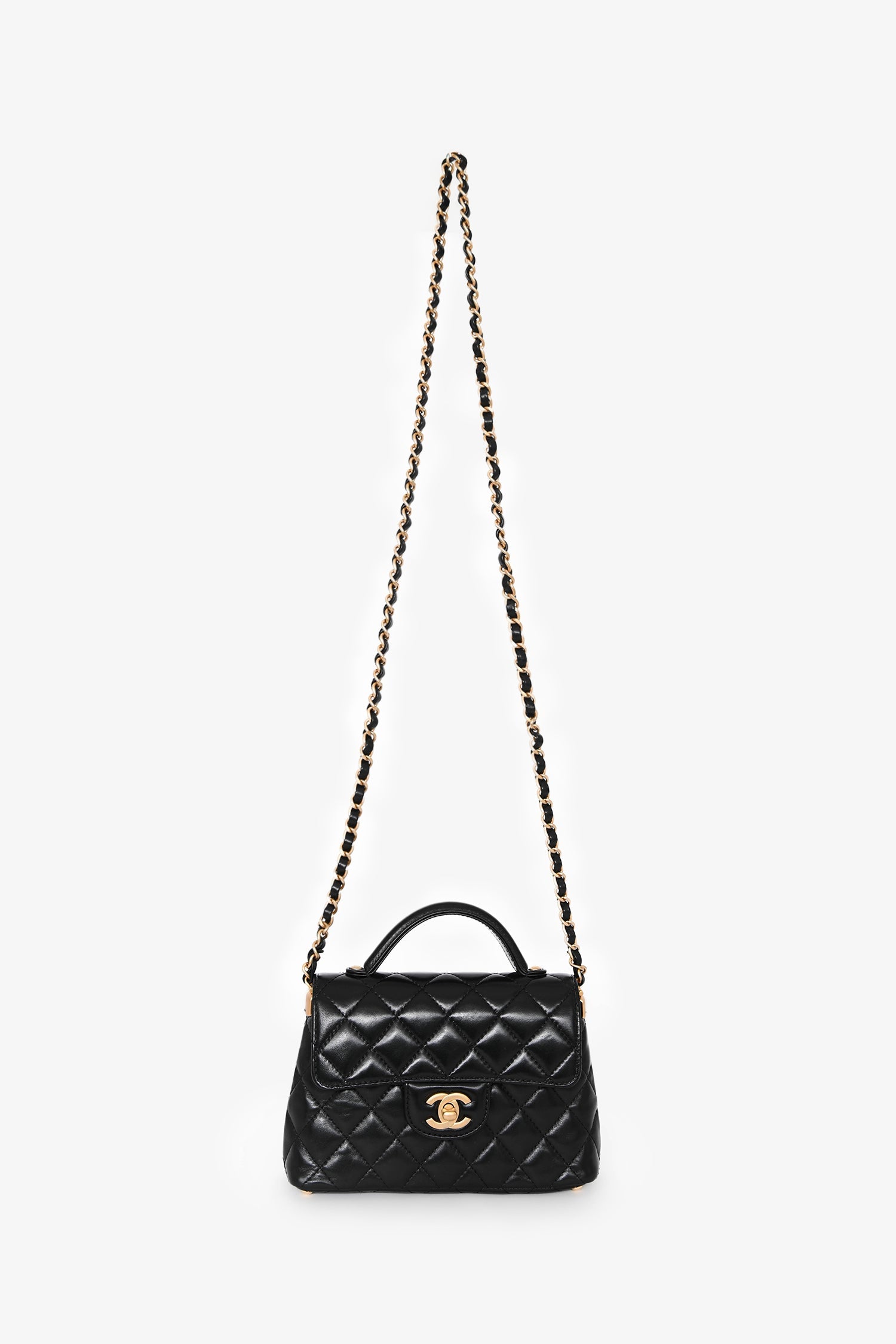 Chanel™ 2025 Black Lambskin Mini Top Handle Chain Bag