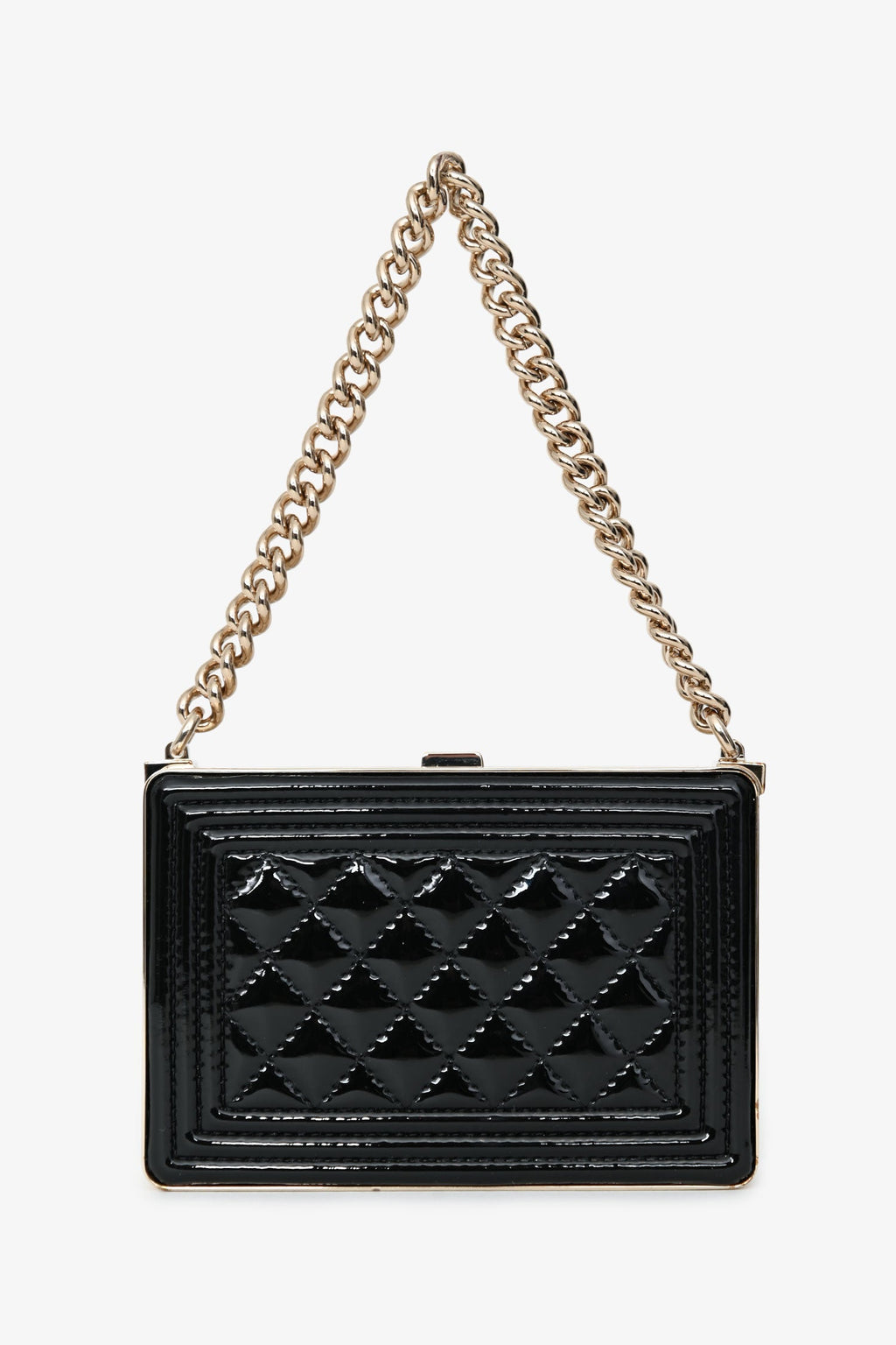 Chanel™ Black Patent Calfskin 'Minaudiere' Chain Box Boy Bag