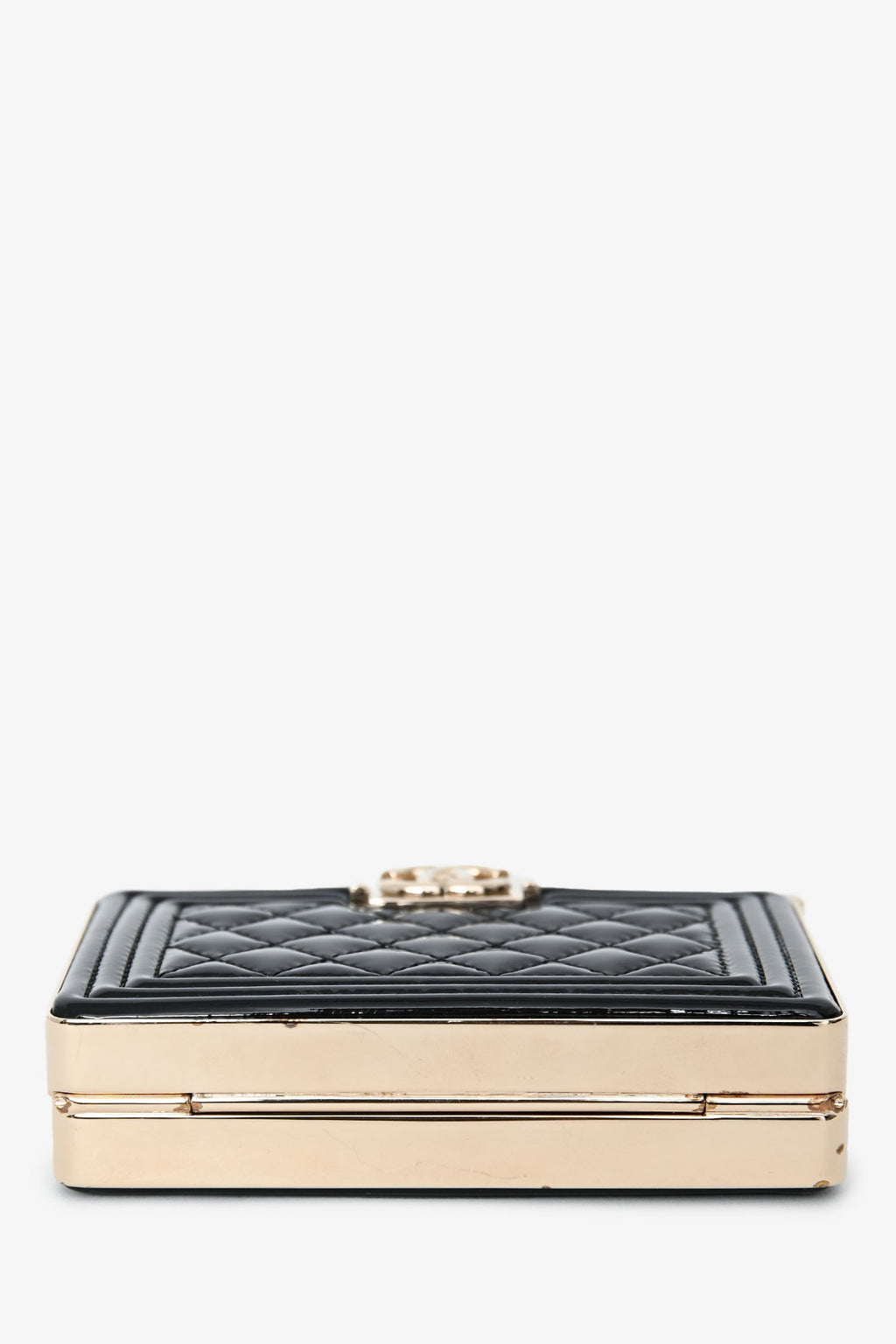Chanel™ Black Patent Calfskin 'Minaudiere' Chain Box Boy Bag