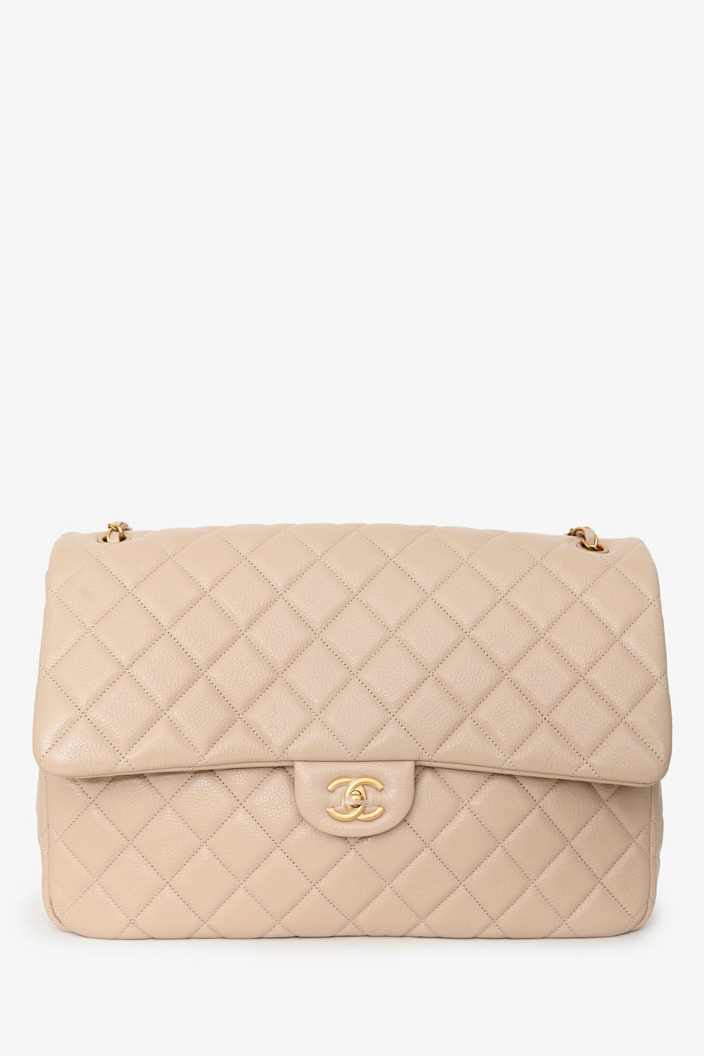 Chanel™ Beige Calfskin Leather Airline XXL Single Flap Bag