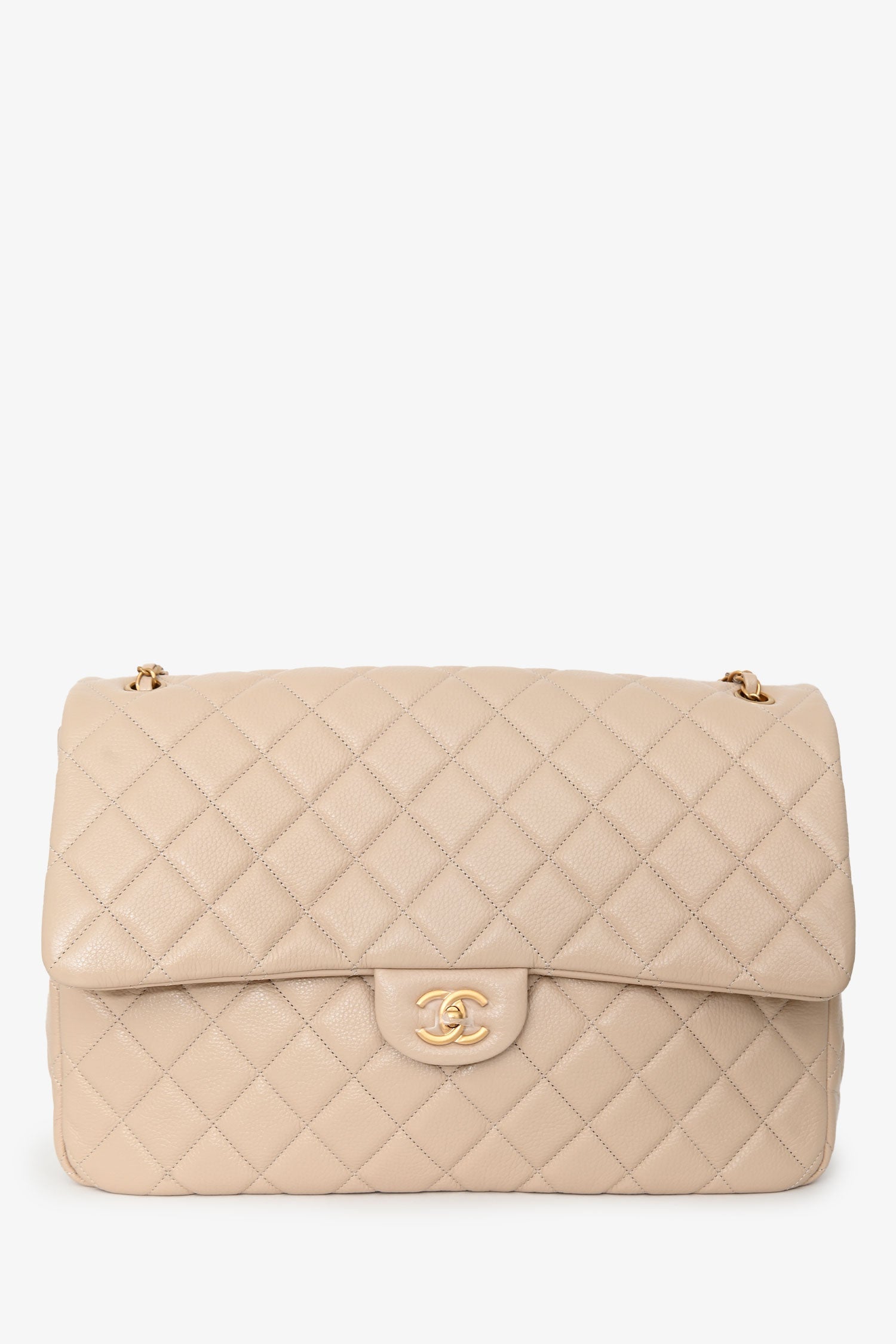 Chanel™ Beige Calfskin Leather Airline XXL Single Flap Bag