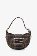 Fendi Brown Zucca Print Canvas Mini Half Moon Shoulder Bag