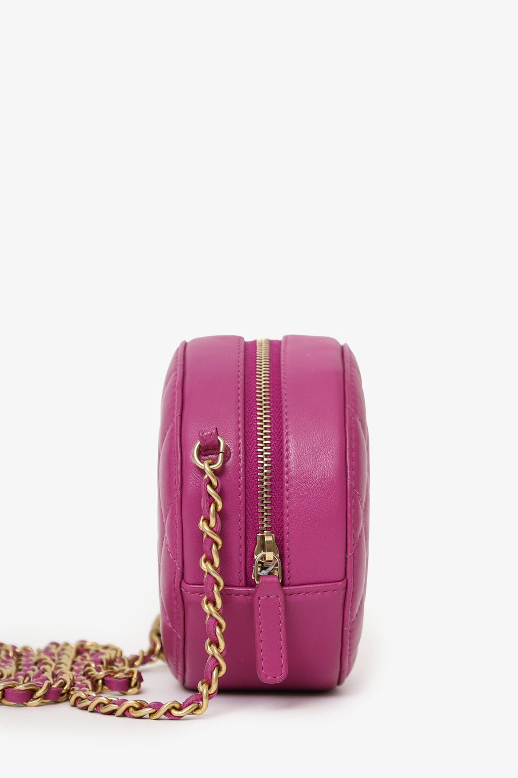 Chanel™ 2020 Pink Quilted Leather Pearl Crush Round Clutch Bag