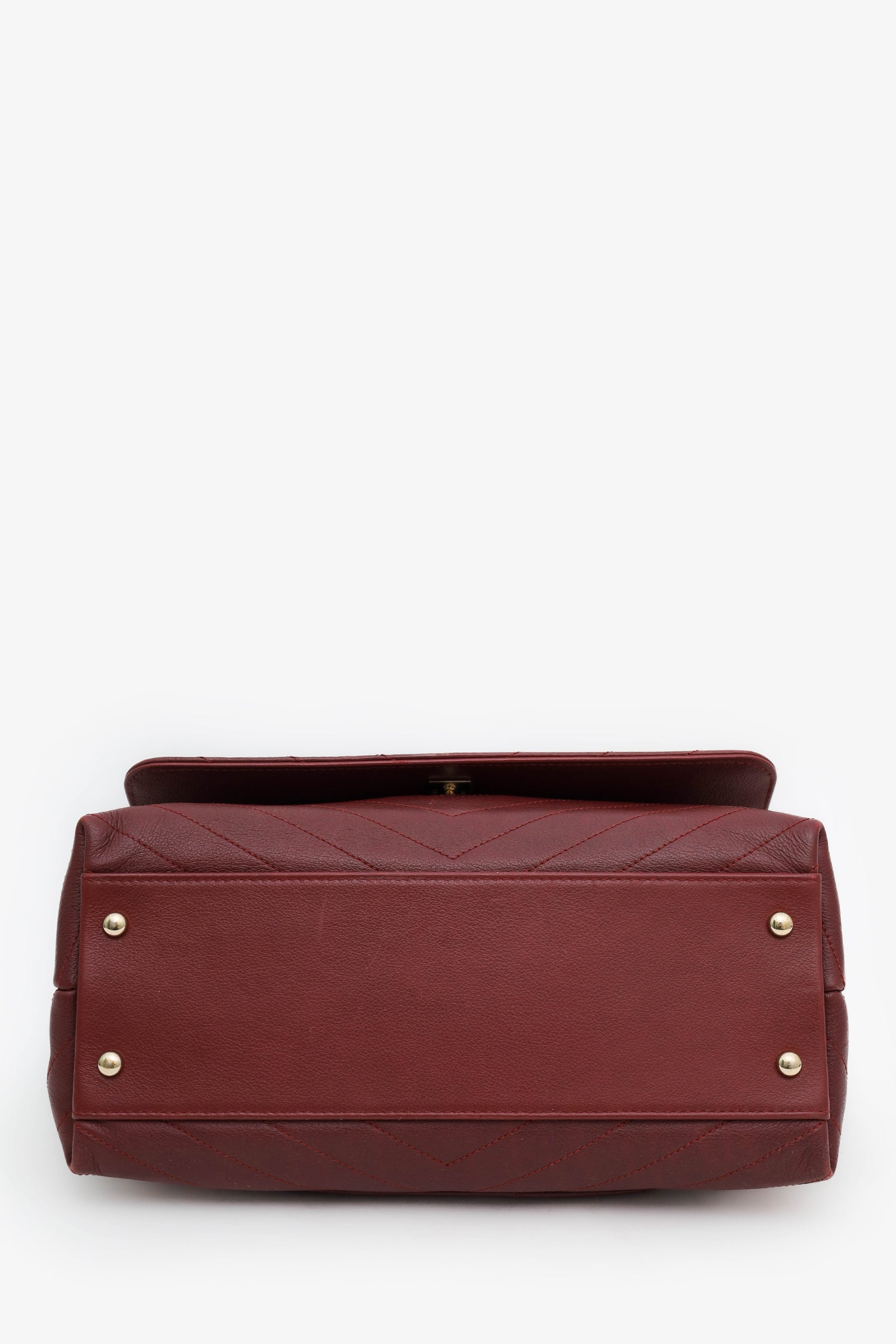 Chanel™ Burgundy Grained Calfskin Stitched Chevron Medium Chic Top Handle