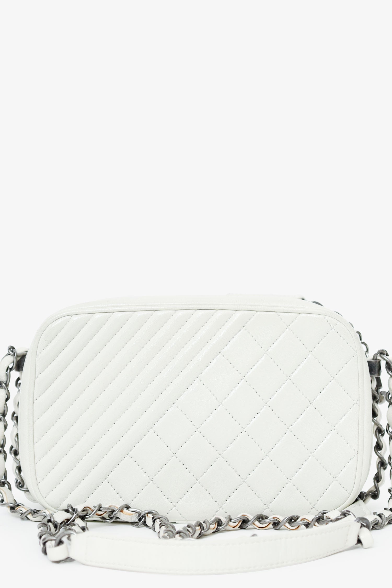 Chanel™ 2014-15 White Quilted Lambskin Leather Coco Boy Camera Bag