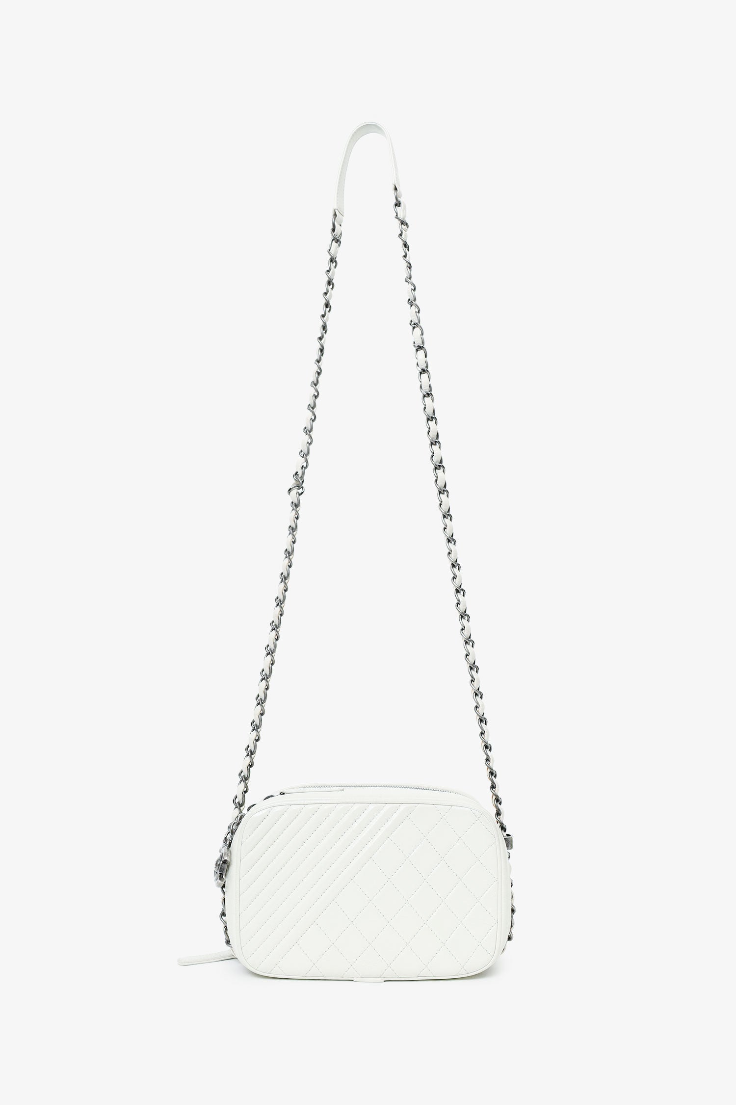 Chanel™ 2014-15 White Quilted Lambskin Leather Coco Boy Camera Bag
