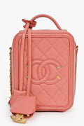 Chanel™ 2019 Pink Caviar Leather Vertical Filigree Vanity Case