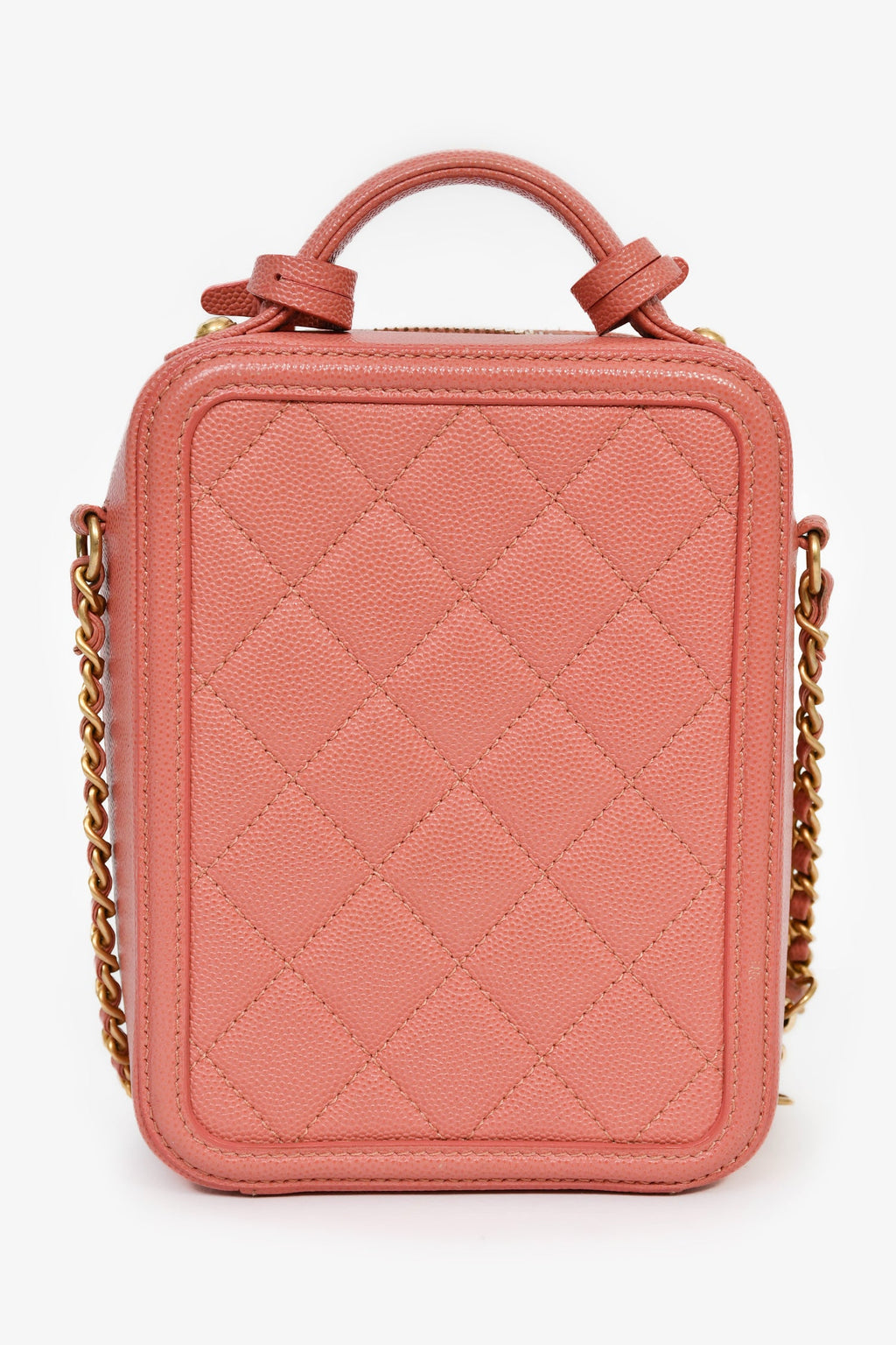 Chanel™ 2019 Pink Caviar Leather Vertical Filigree Vanity Case