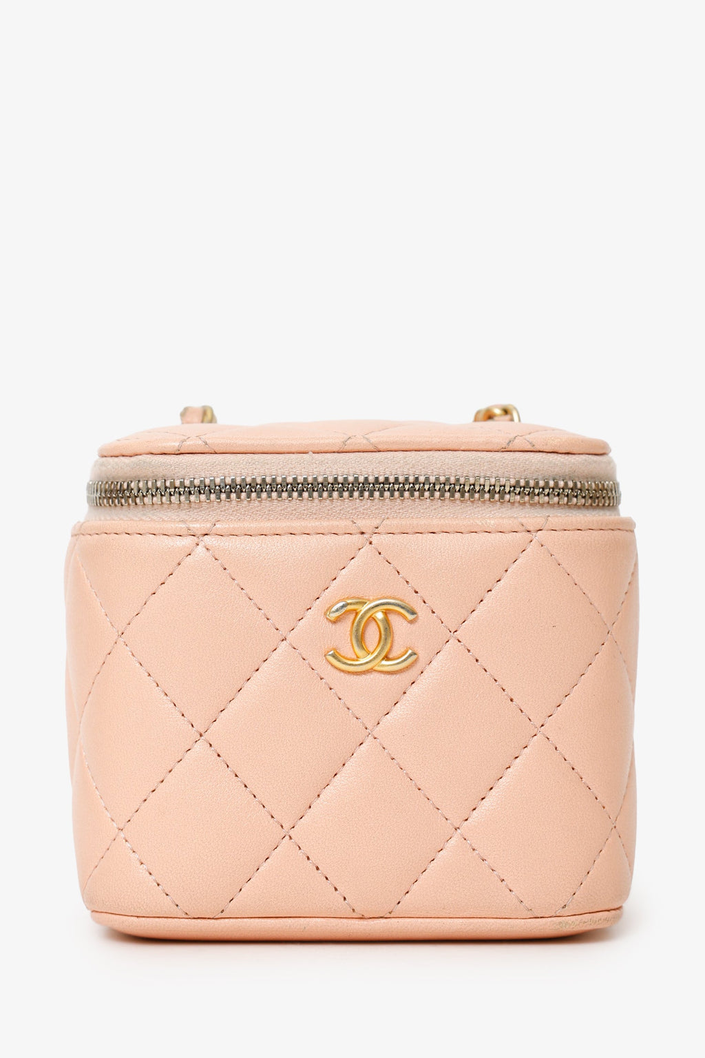 Chanel™ 2021 Pink Quilted Lambskin Pearl Crush Mini Vanity Case