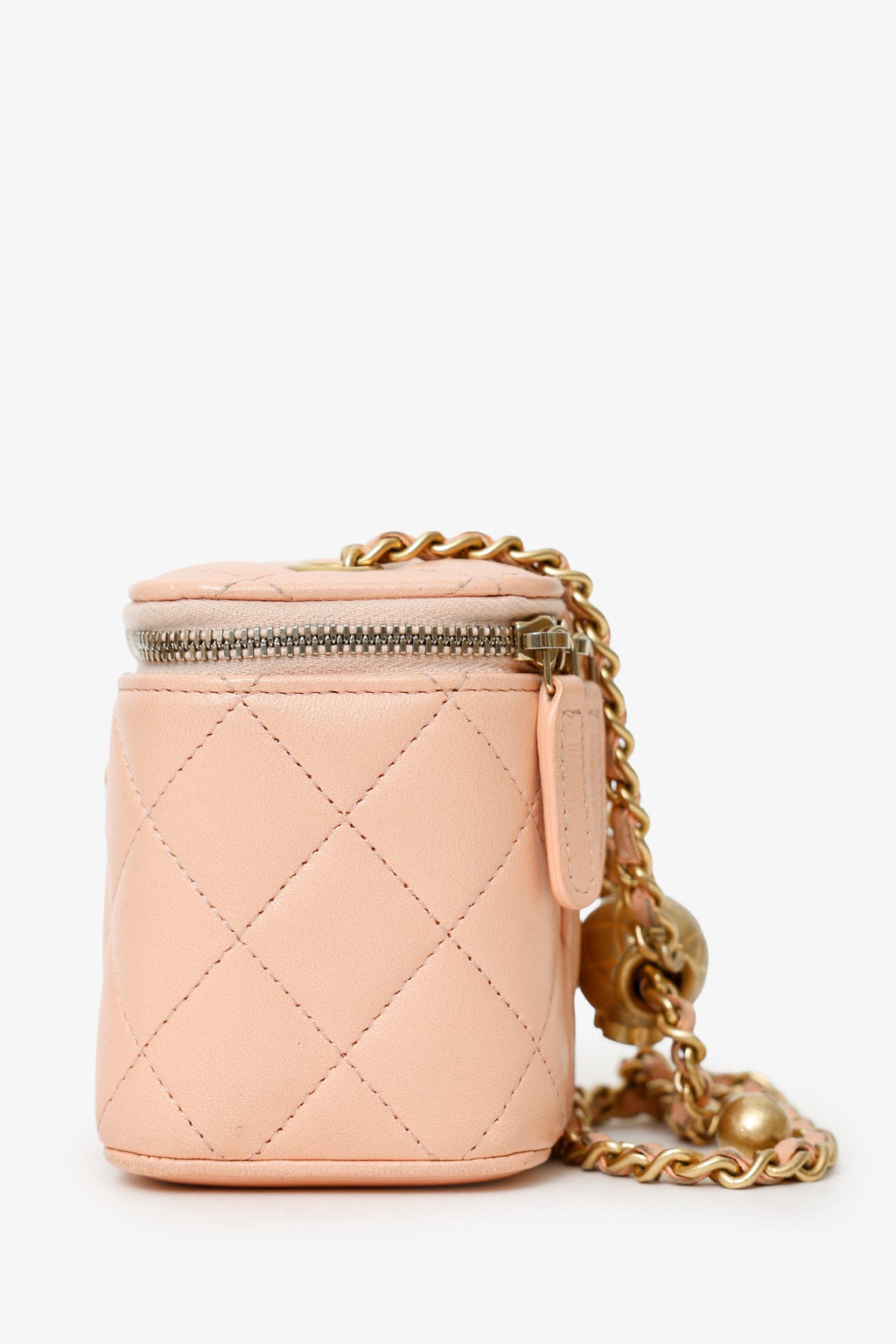Chanel™ 2021 Pink Quilted Lambskin Pearl Crush Mini Vanity Case