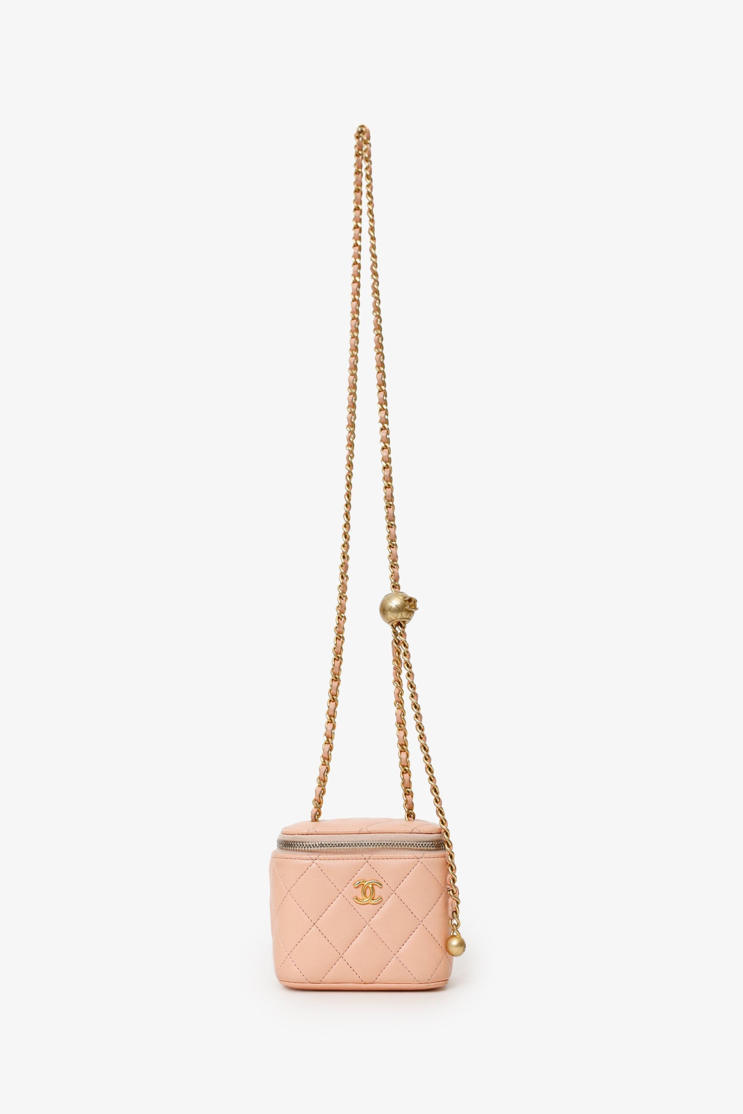 Chanel™ 2021 Pink Quilted Lambskin Pearl Crush Mini Vanity Case