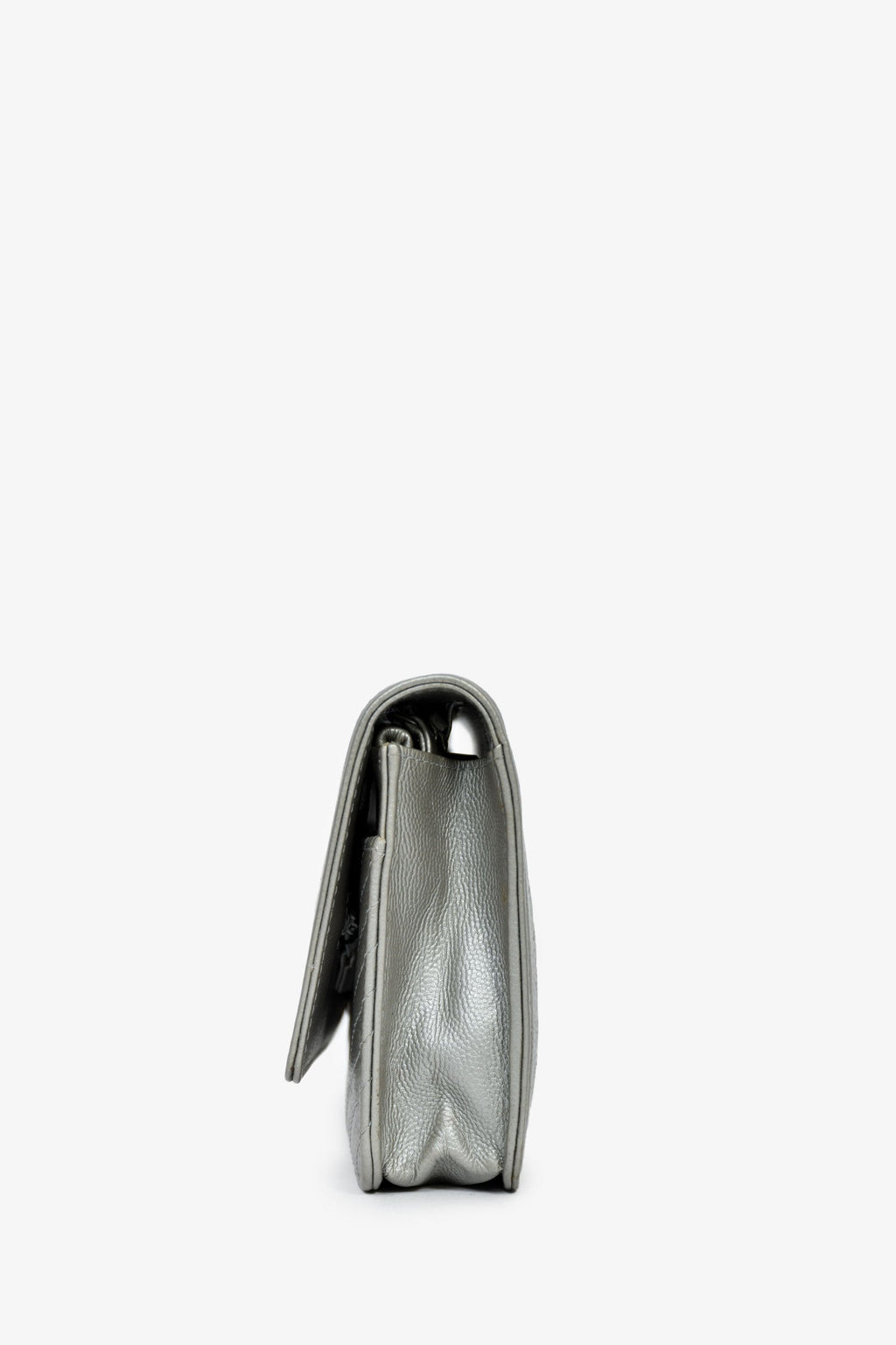 Chanel™ 2016 Silver Metallic Caviar Leather Chevron Wallet on Chain