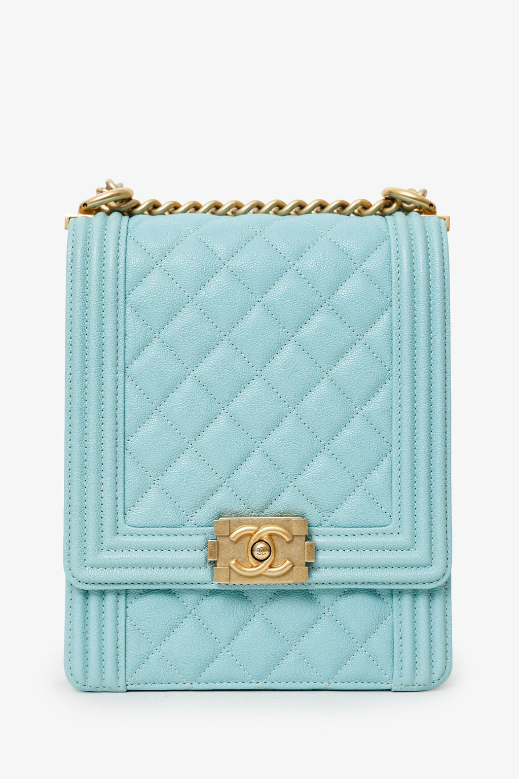 Chanel™ 2019 Teal Green Leather North/South Boy Shoulder Bag