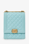 Chanel™ 2019 Teal Green Leather North/South Boy Shoulder Bag