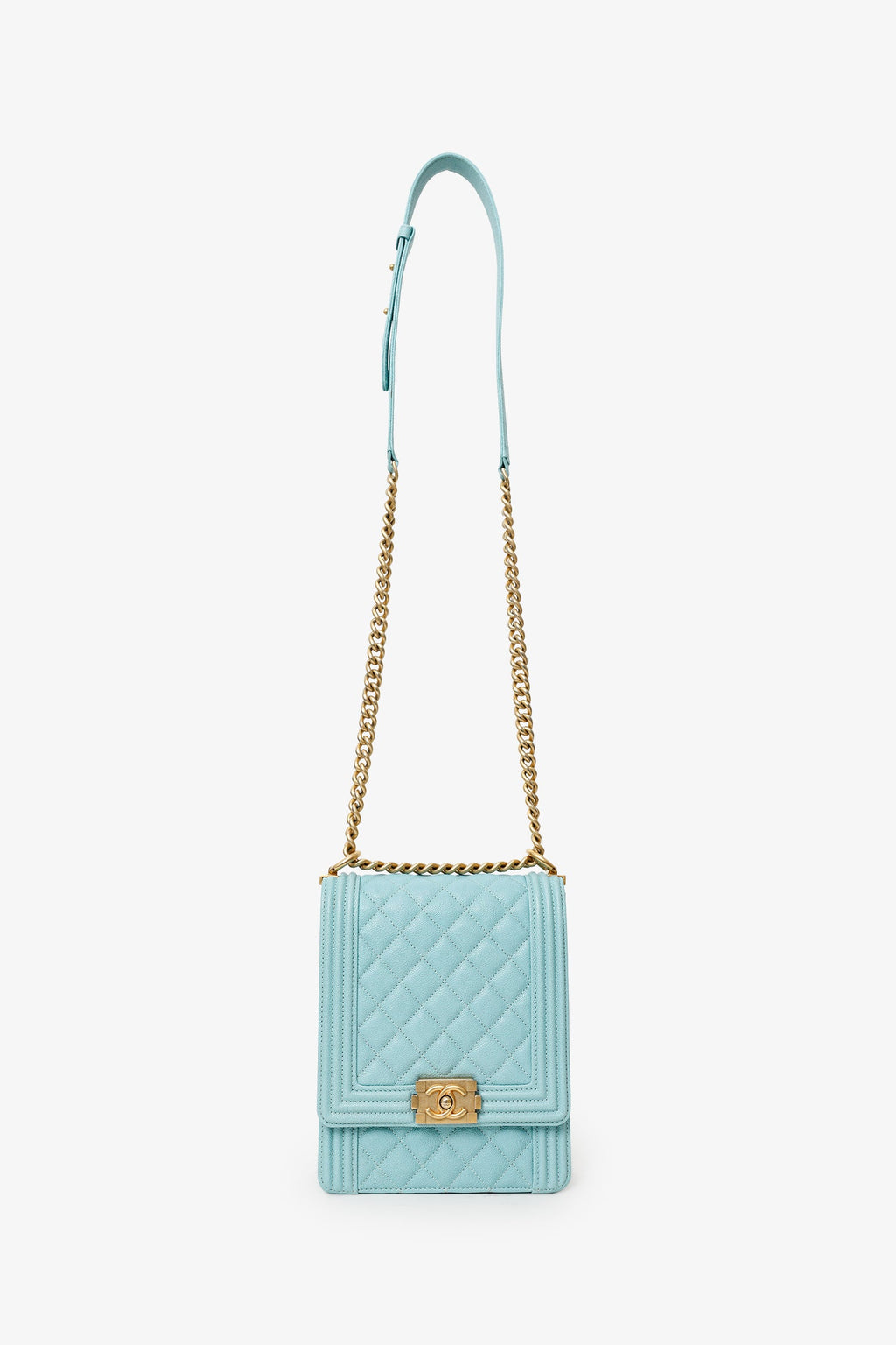 Chanel™ 2019 Teal Green Leather North/South Boy Shoulder Bag