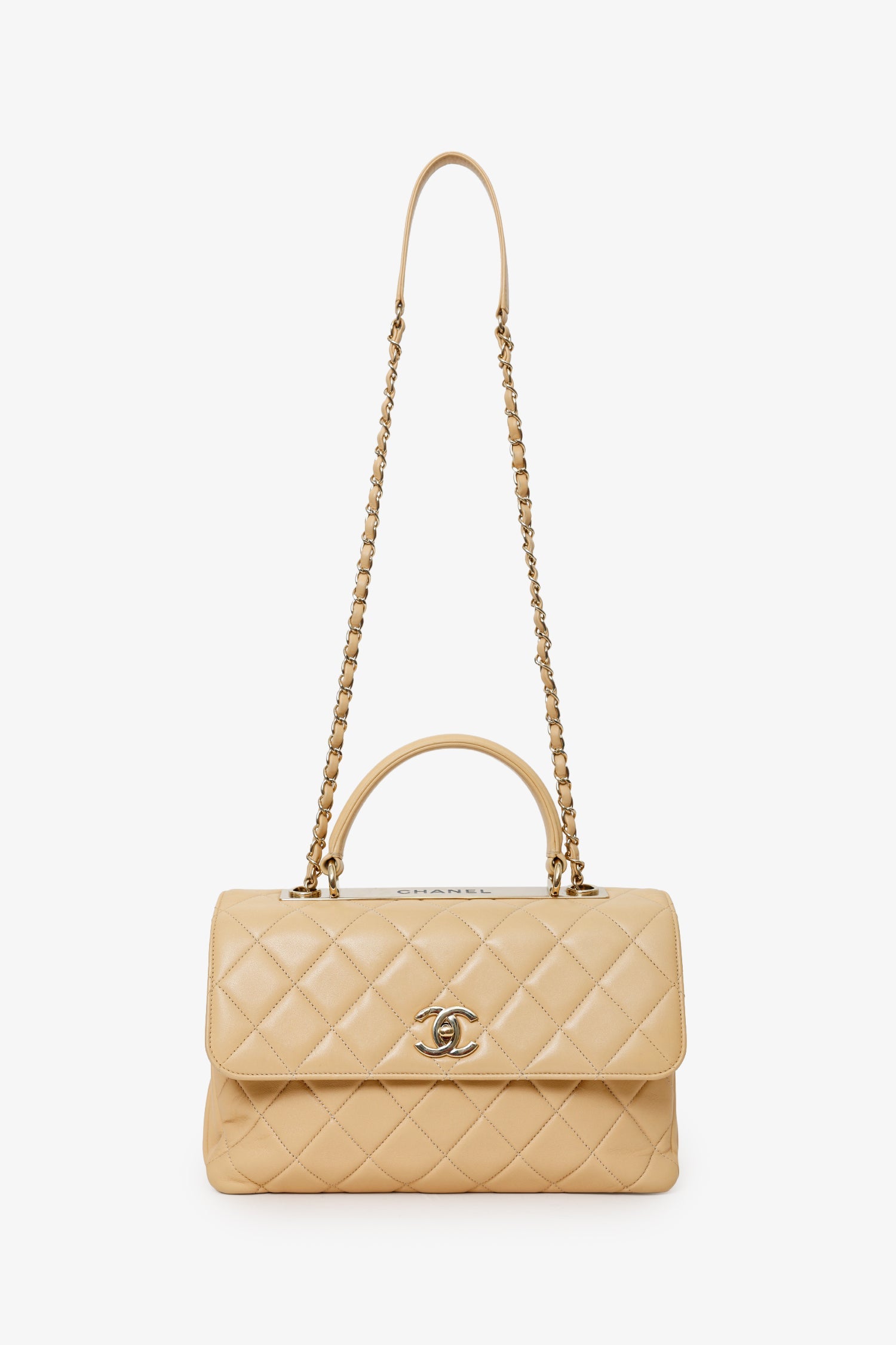 Chanel™ 2018-19 Beige Quilted Lambskin Medium Trendy CC Top Handle Bag