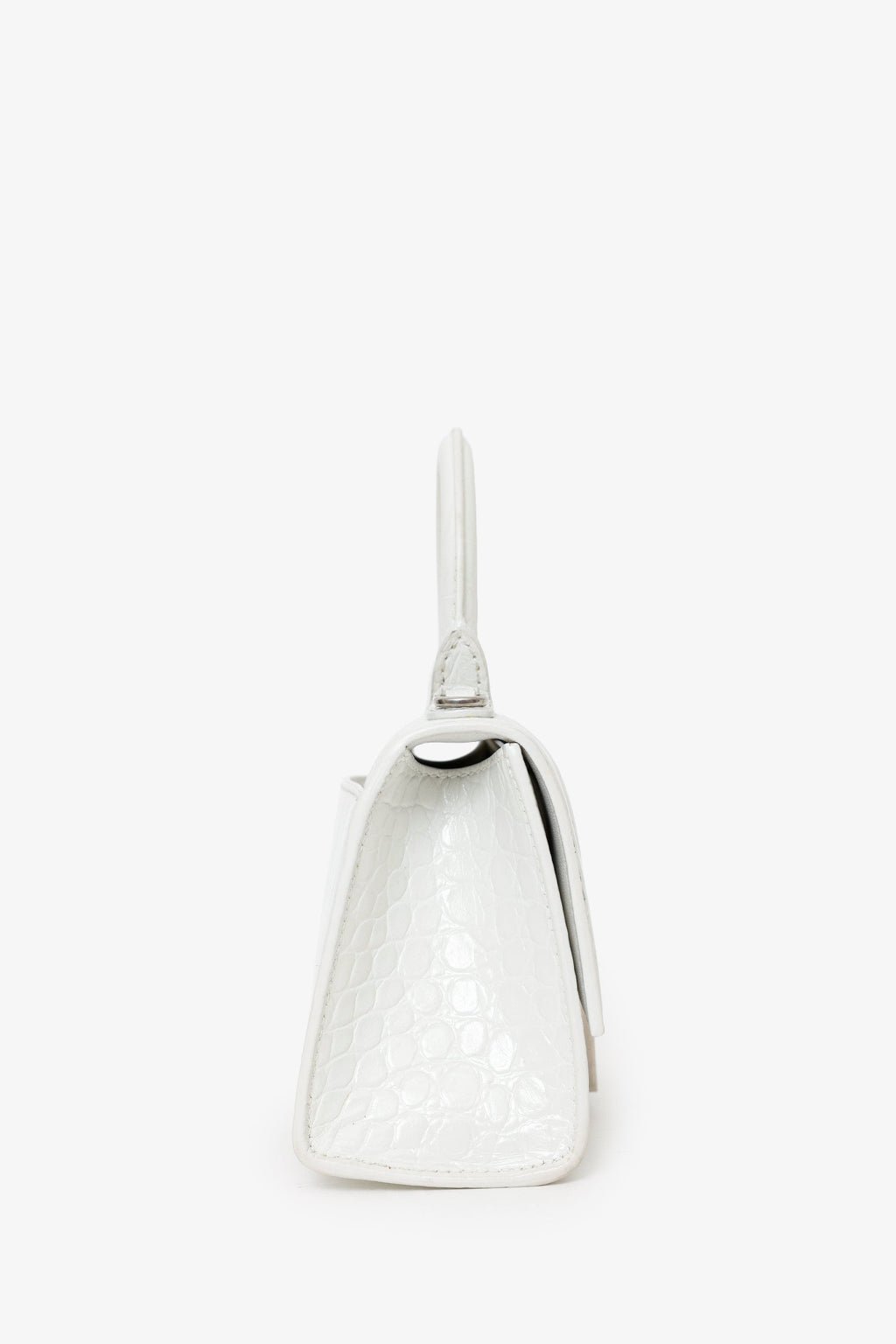 Balenciaga White Croc Embossed XS Hourglass Top Handle Bag With Strap