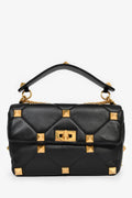 Valentino Black Leather Roman Stud Shoulder Bag
