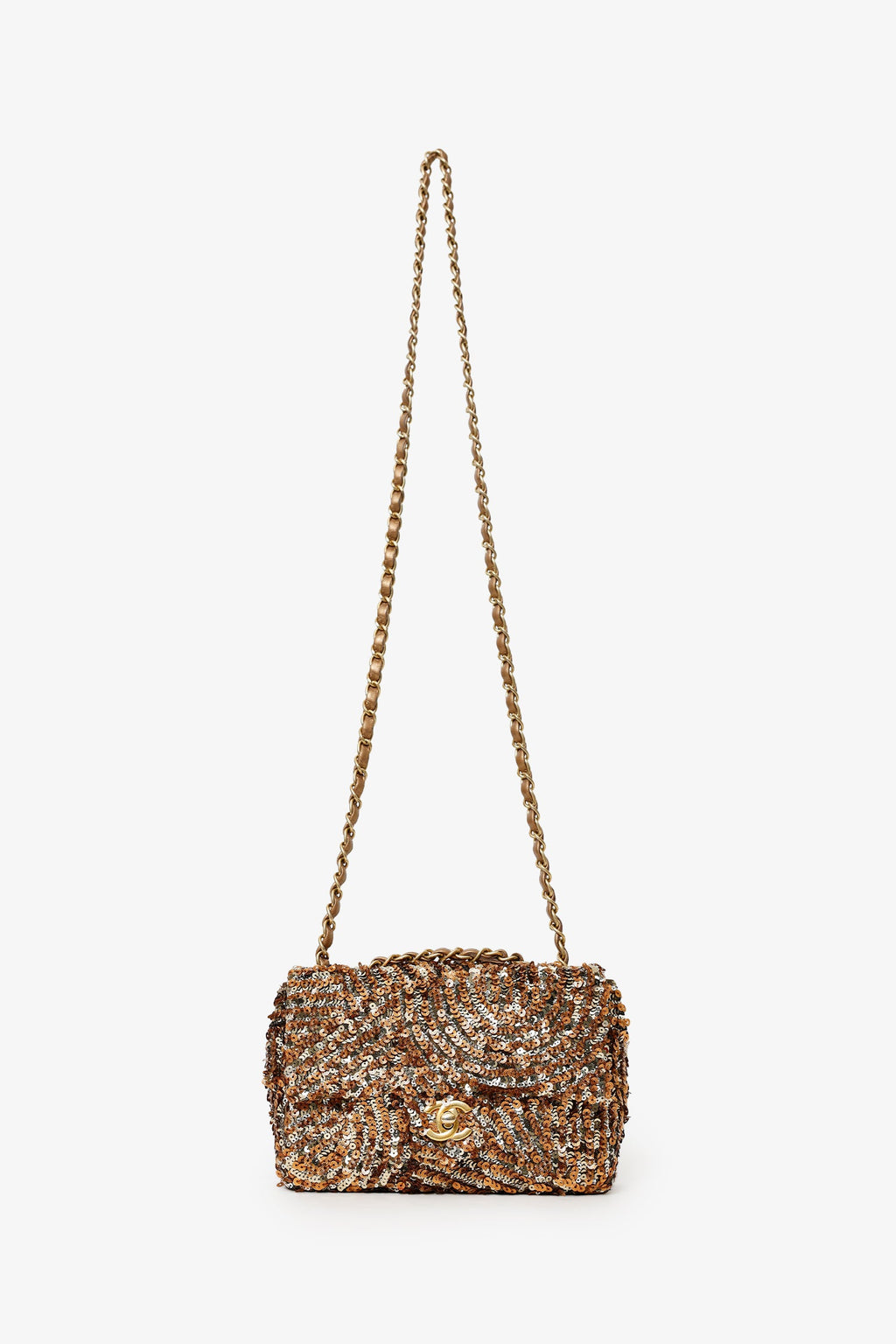 Chanel™ 2019 Limited Edition Brown Sequins Mini Rectangular Single Flap