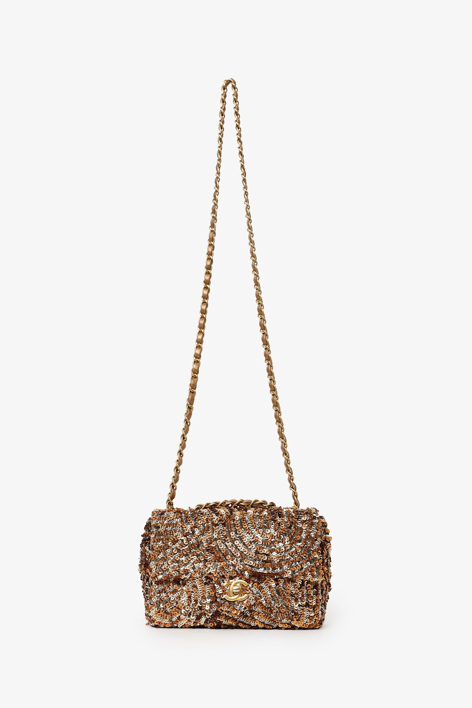 Chanel™ 2019 Limited Edition Brown Sequins Mini Rectangular Single Flap