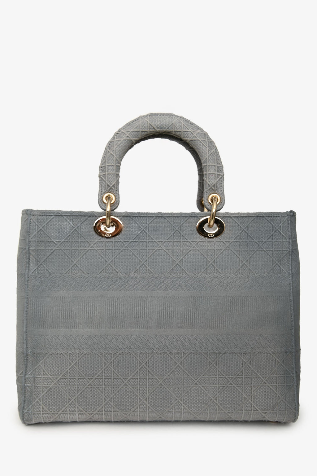Christian Dior 2020 Grey Cannage Embroidered Canvas Large Lady D-Lite With Strap