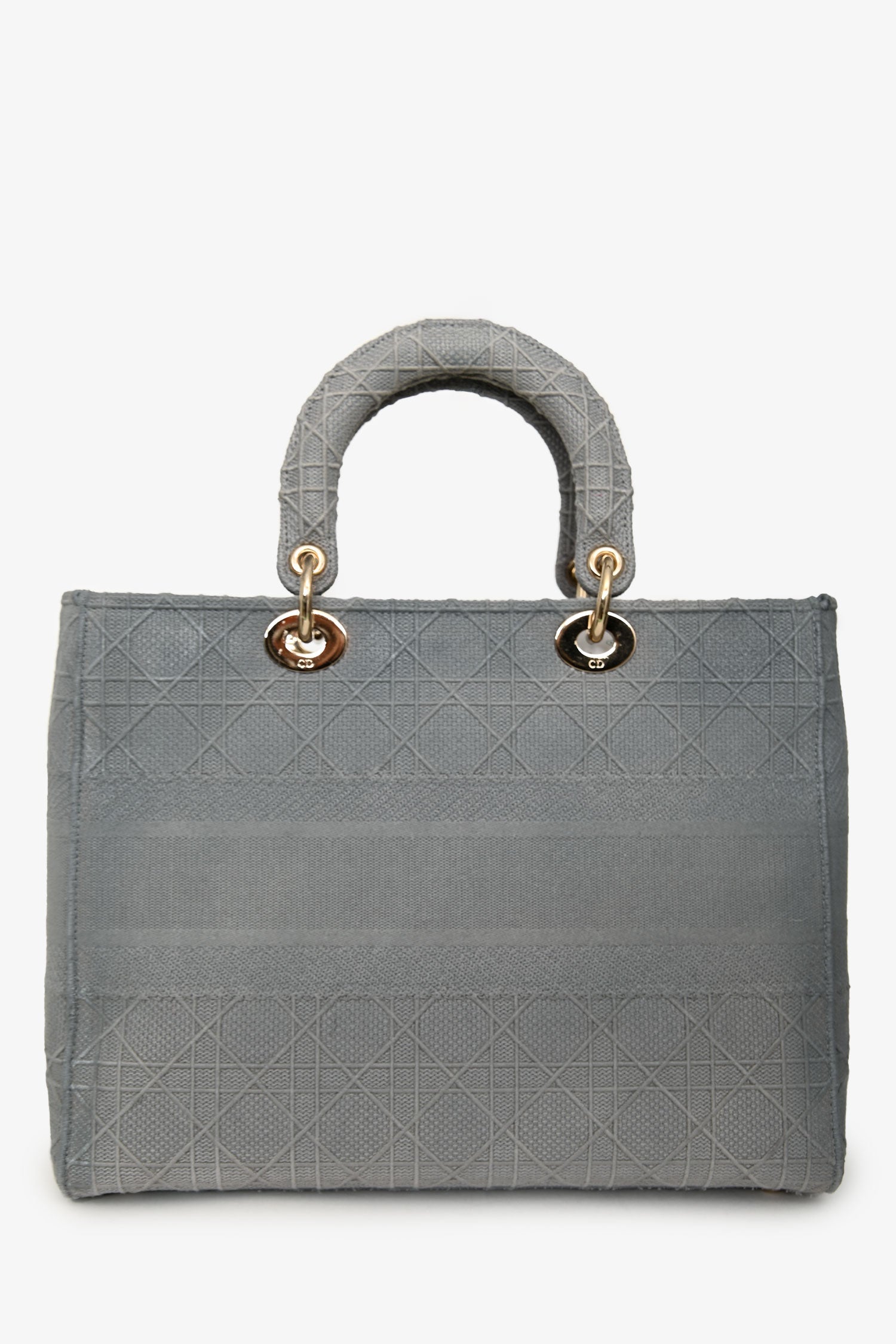 Christian Dior 2020 Grey Cannage Embroidered Canvas Large Lady D-Lite With Strap