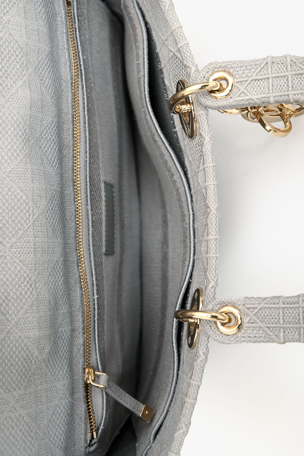 Christian Dior 2020 Grey Cannage Embroidered Canvas Large Lady D-Lite With Strap